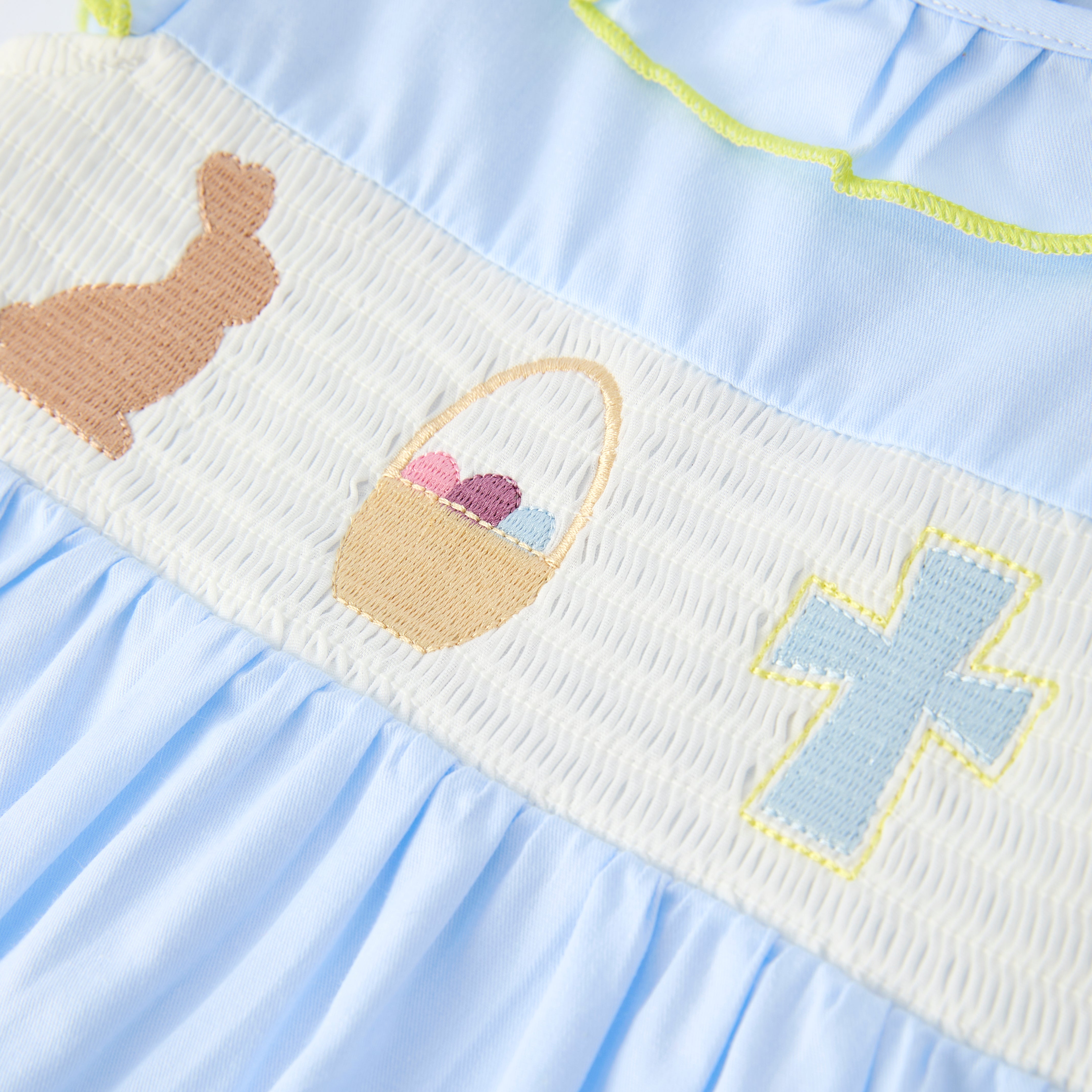 （In Stock）Sisters Easter Bunny Embroidery Smocked Dress&Romper