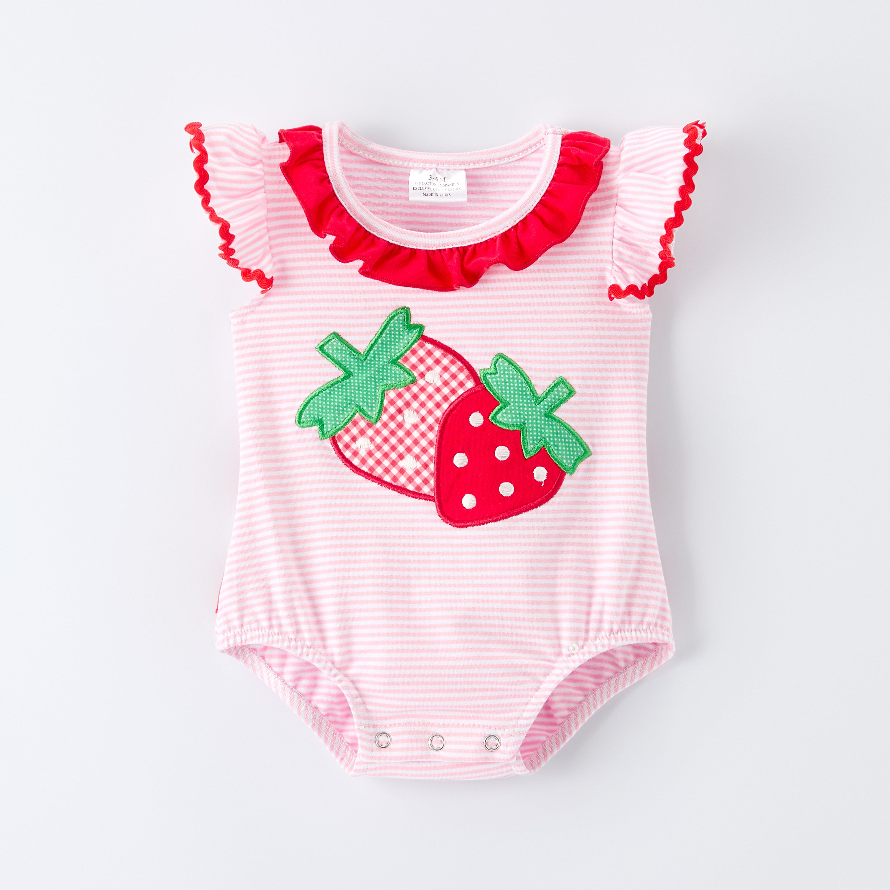 （In Stock）Toddler Girls Spring&Summer Strawberry Applique Cotton Romper