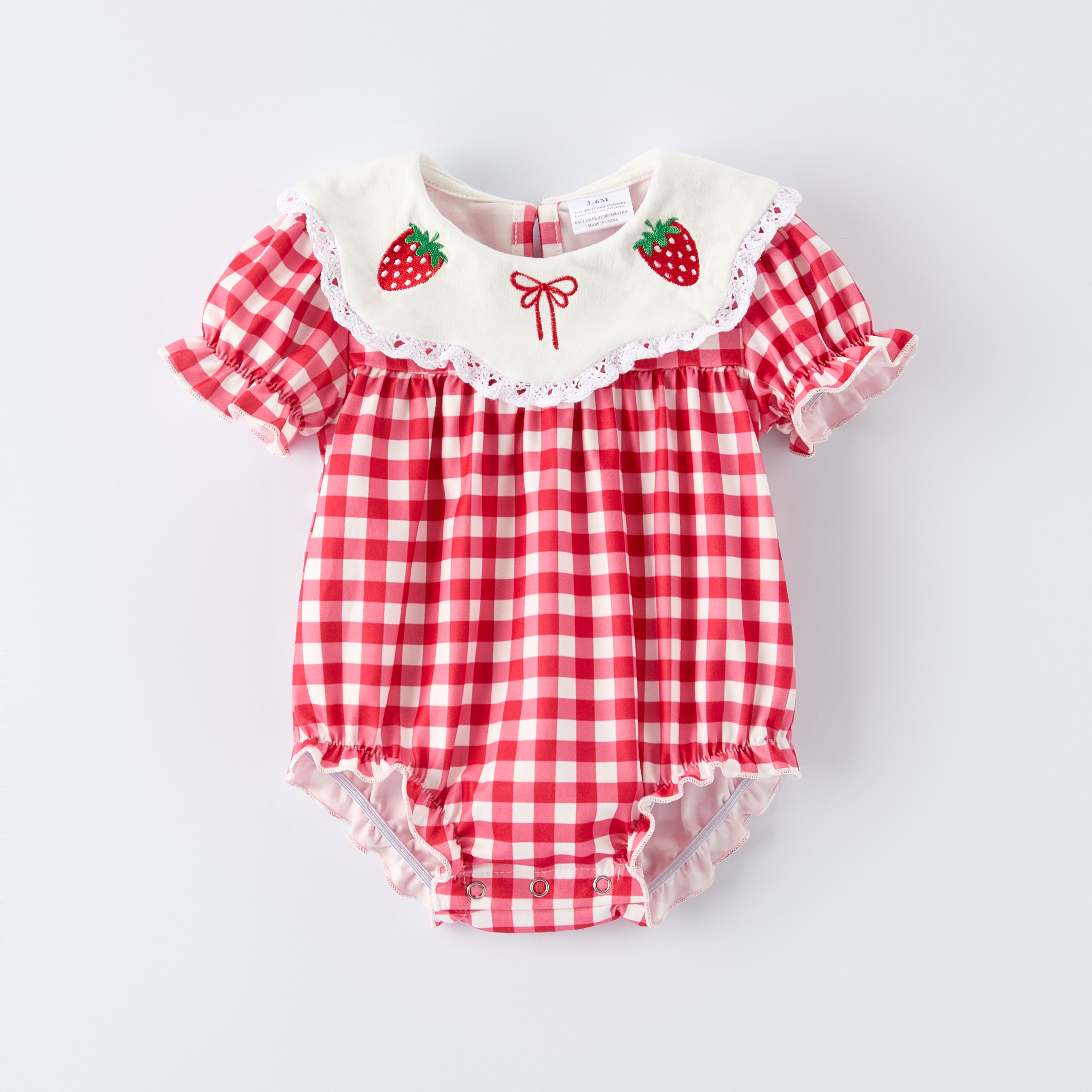 （In Stock）Toddler Girls Spring&Summer Strawberry Embroidery Romper