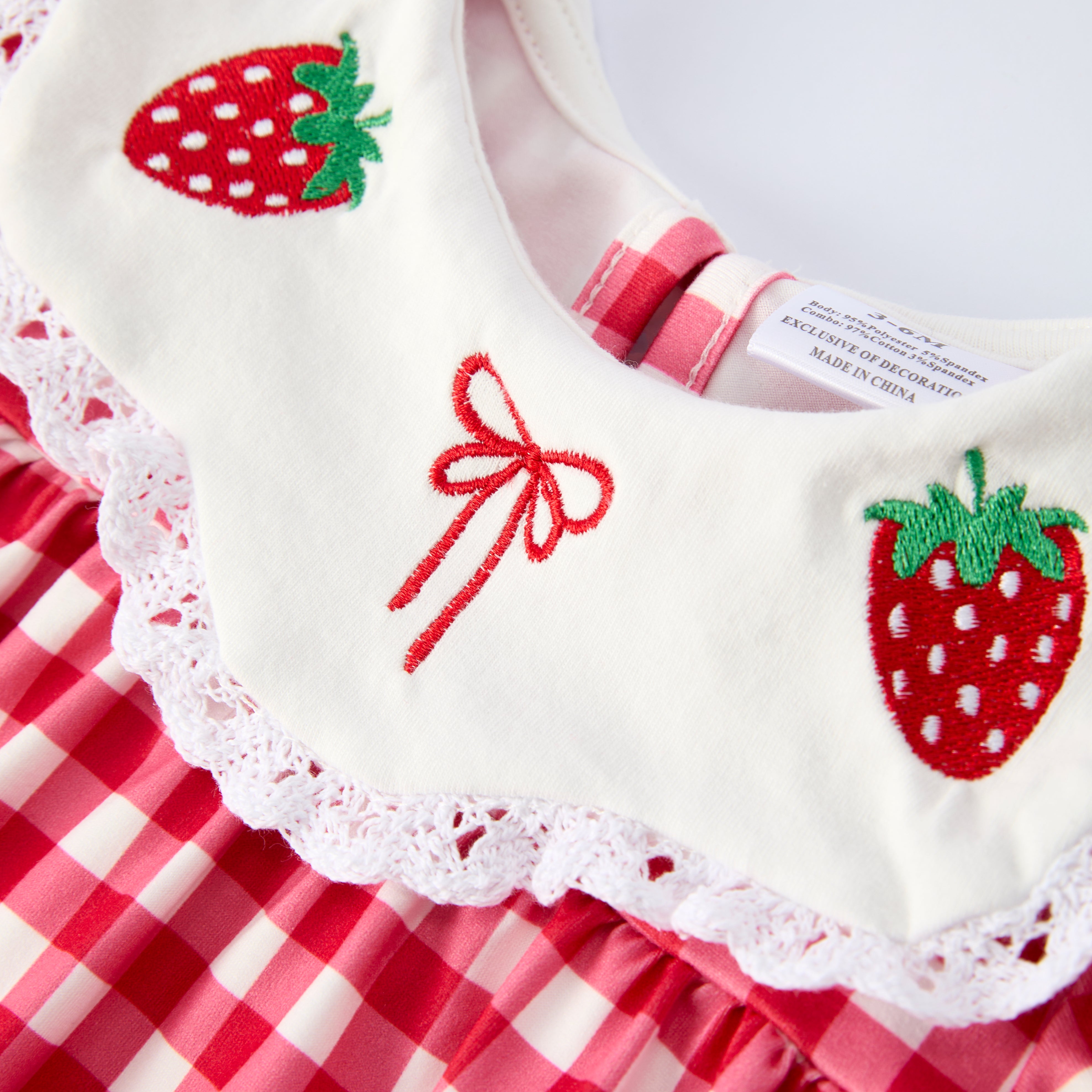 （In Stock）Toddler Girls Spring&Summer Strawberry Embroidery Romper