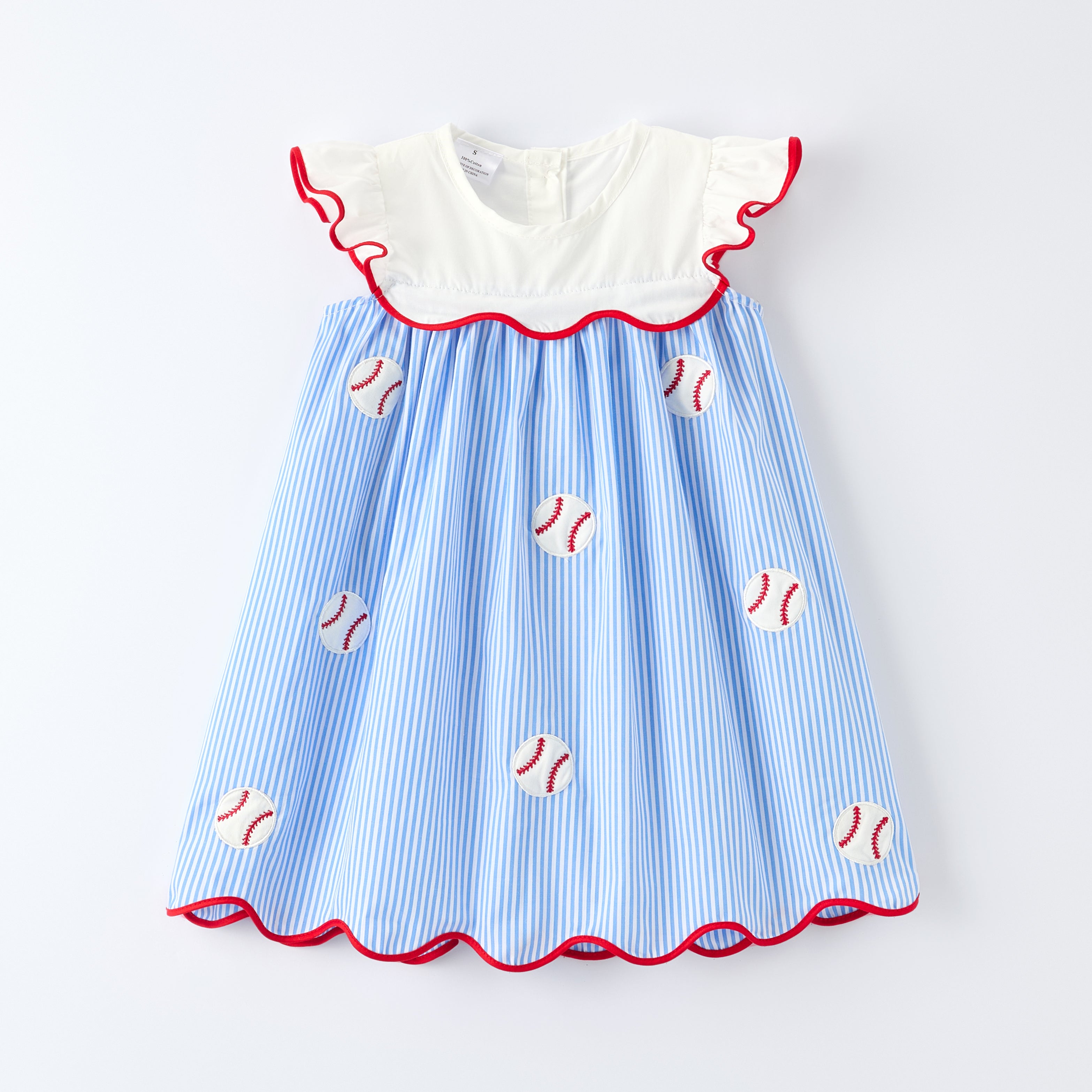 （In Stock）Siblings Spring&Summer Baseball Applique Cotton Dress&Romper