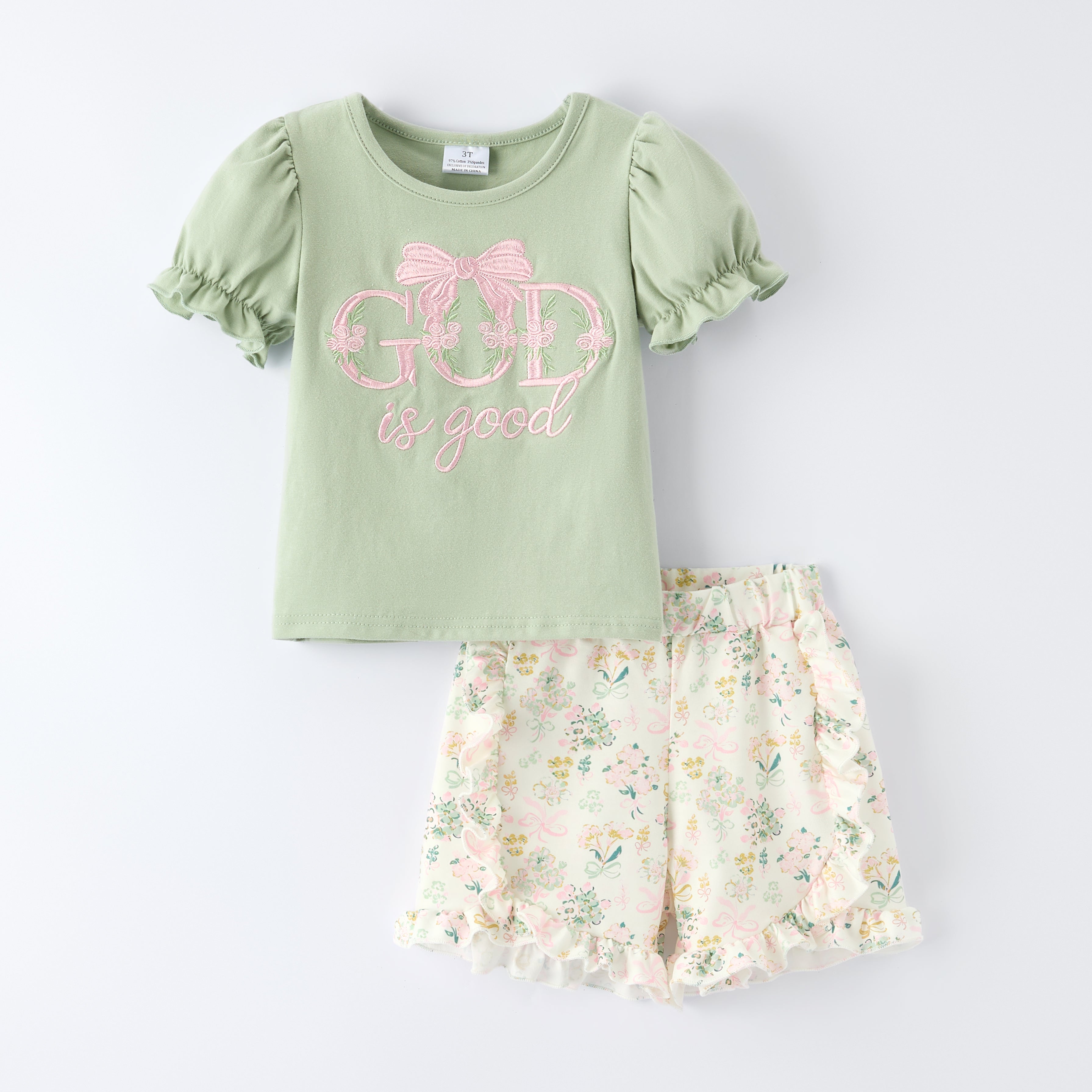 （In Stock）Sisters GOD IS GOOD Embroidery Shorts Set&Romper