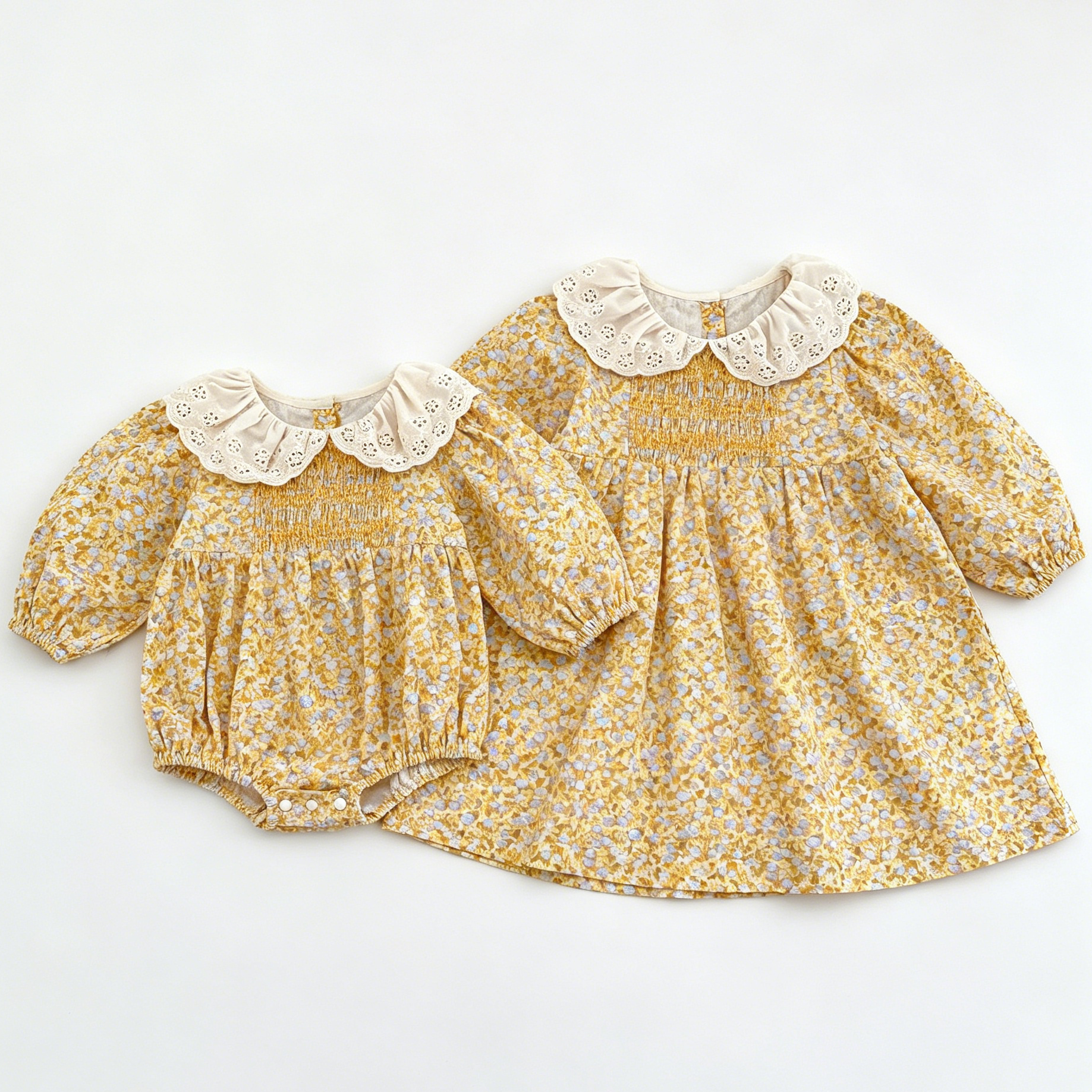 （Pre Order 2 Weeks）Sisters Fall Floral Print Smocked Dress&Romper