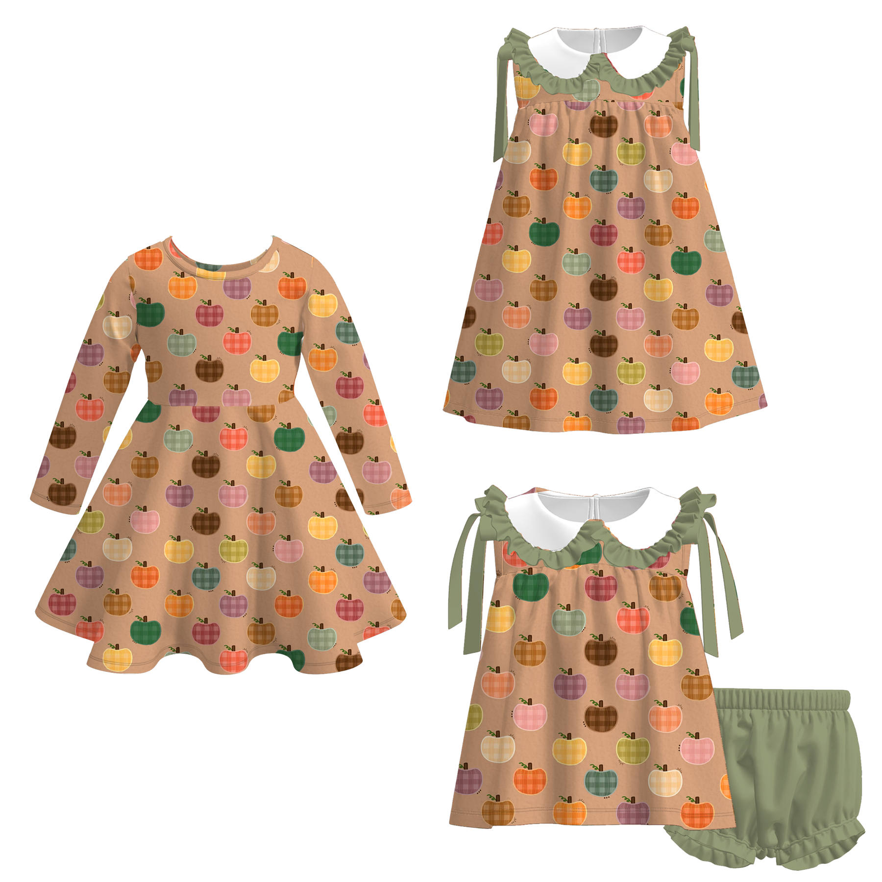 （Pre Order）Sisters Fall Pumpkin Print Dress&Romper