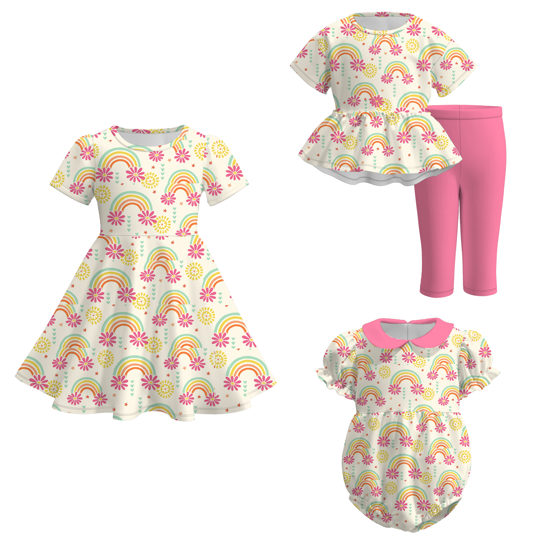 （Pre Order）Sisters Summer Rainbow Print Dress,Set＆Romper