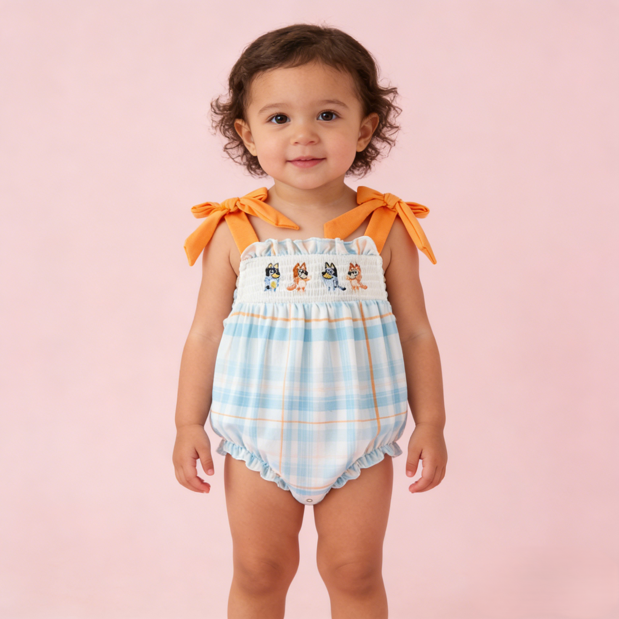 （In Stock）Toddler Girls Spring and Summer Cartoon Embroidery Smocked Romper