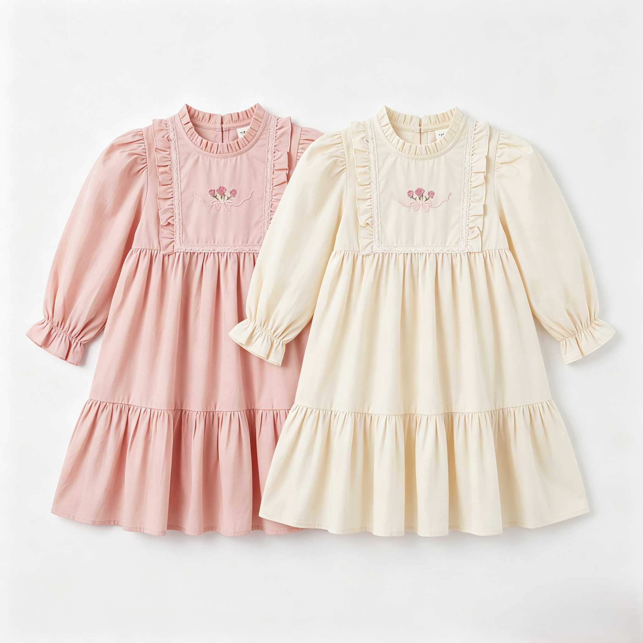 （Pre Order 2 Weeks）Girls Fall Floral Embroidery Ruffle Dress