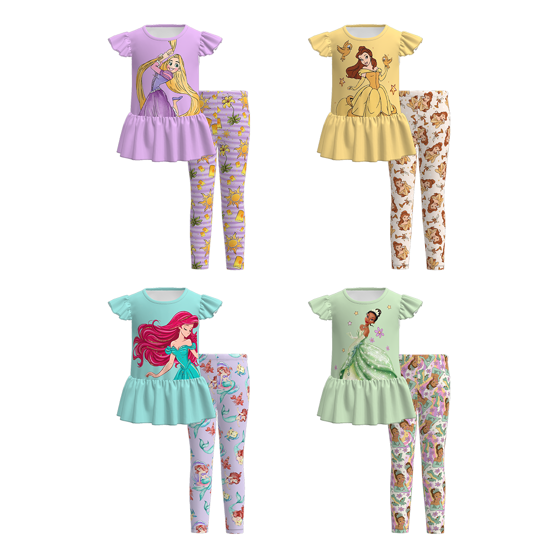 （Pre Order）Girls Spring and Summer Princess Print Outfit Set
