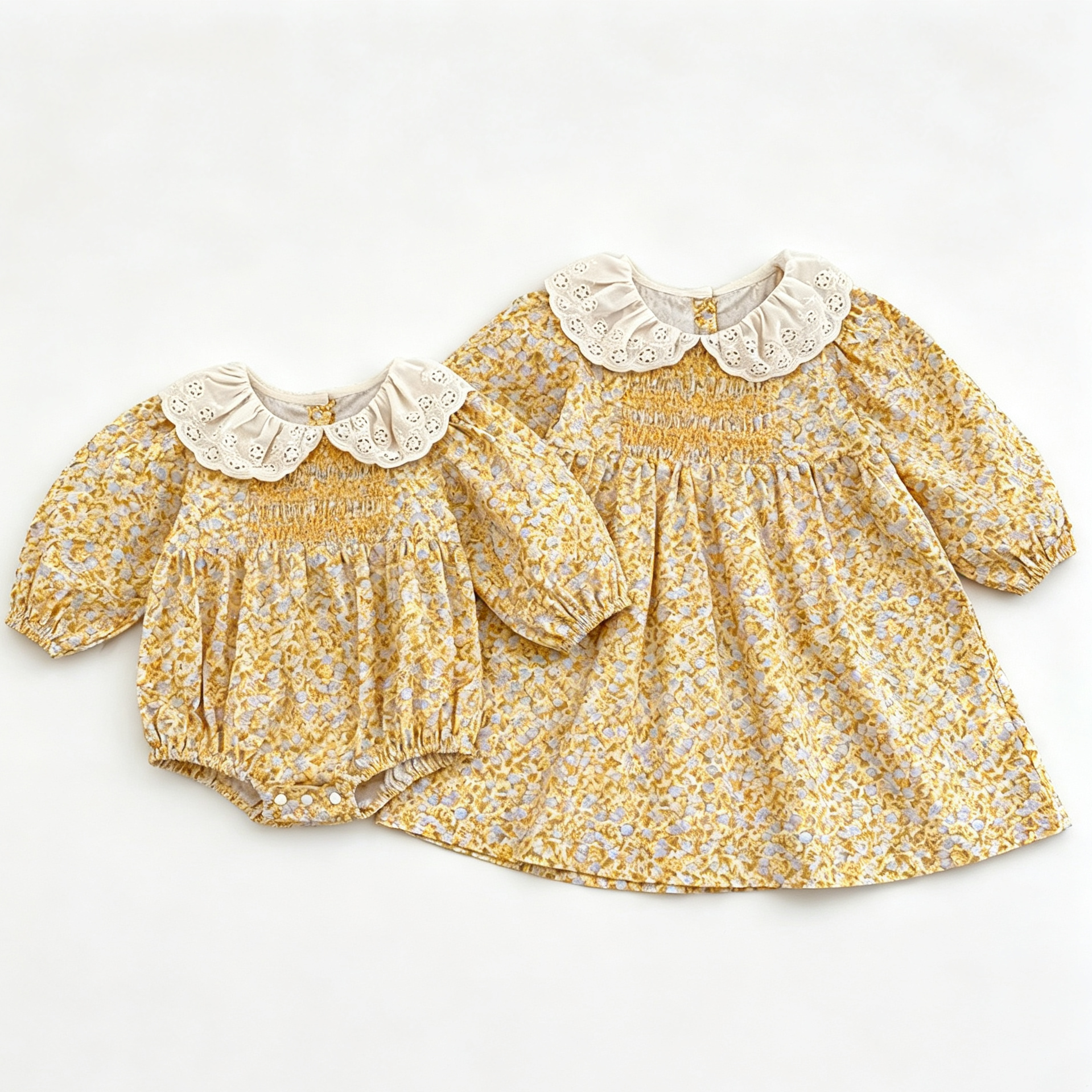 （Pre Order 2 Weeks）Sisters Floral Smocked Baby Collar Dress&Romper