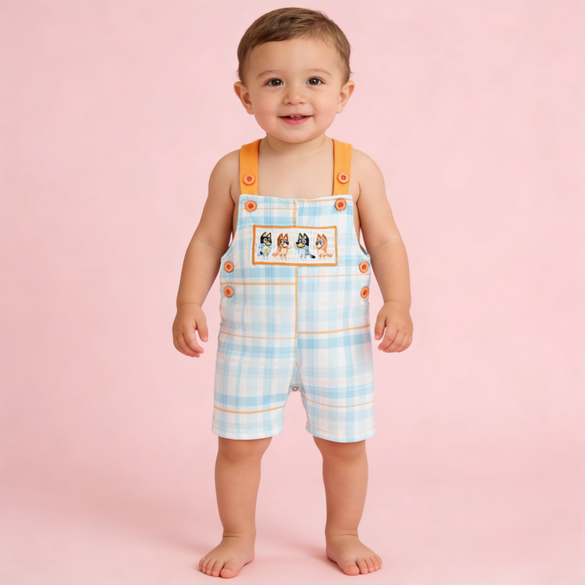 （In Stock）Toddler Boys Spring and Summer Cartoon Embroidery Smocked Romper