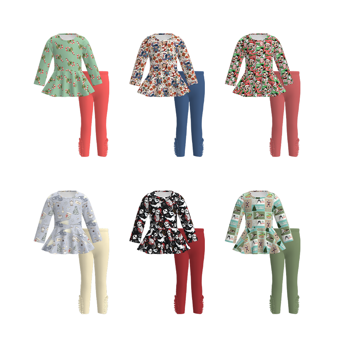 （Pre Order）Girls Christmas Cartoon Print Outfit Set