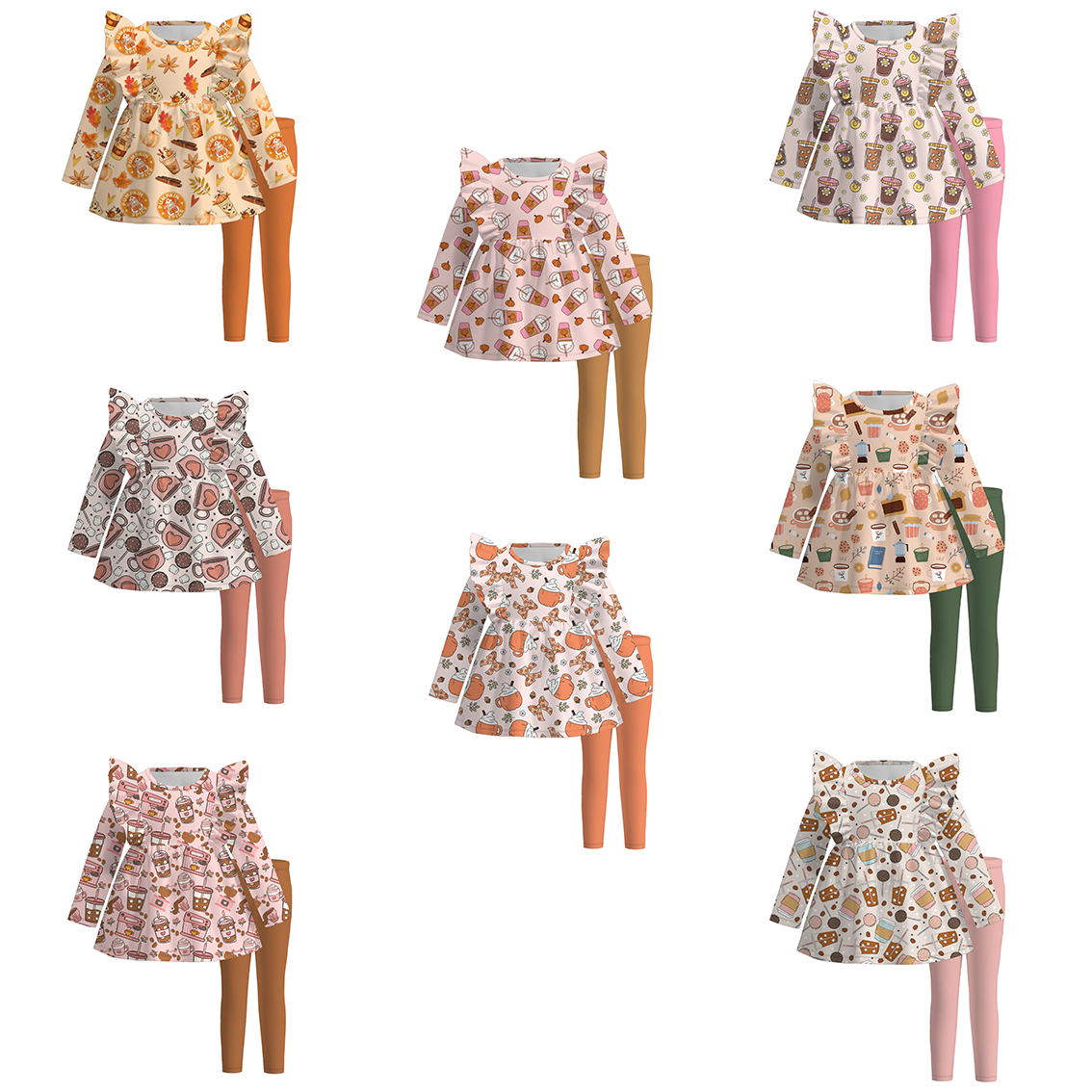 （Pre Order）Girls Coffee Or Lattes Print Outfit Set