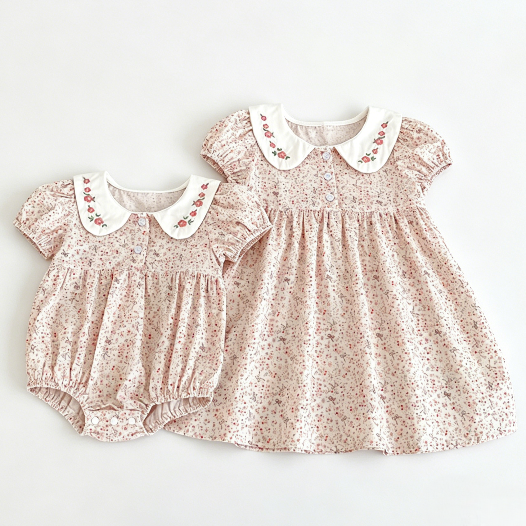 （Pre Order 2 Weeks）Sisters Floral Embroidery Baby Collar Dress&Romper