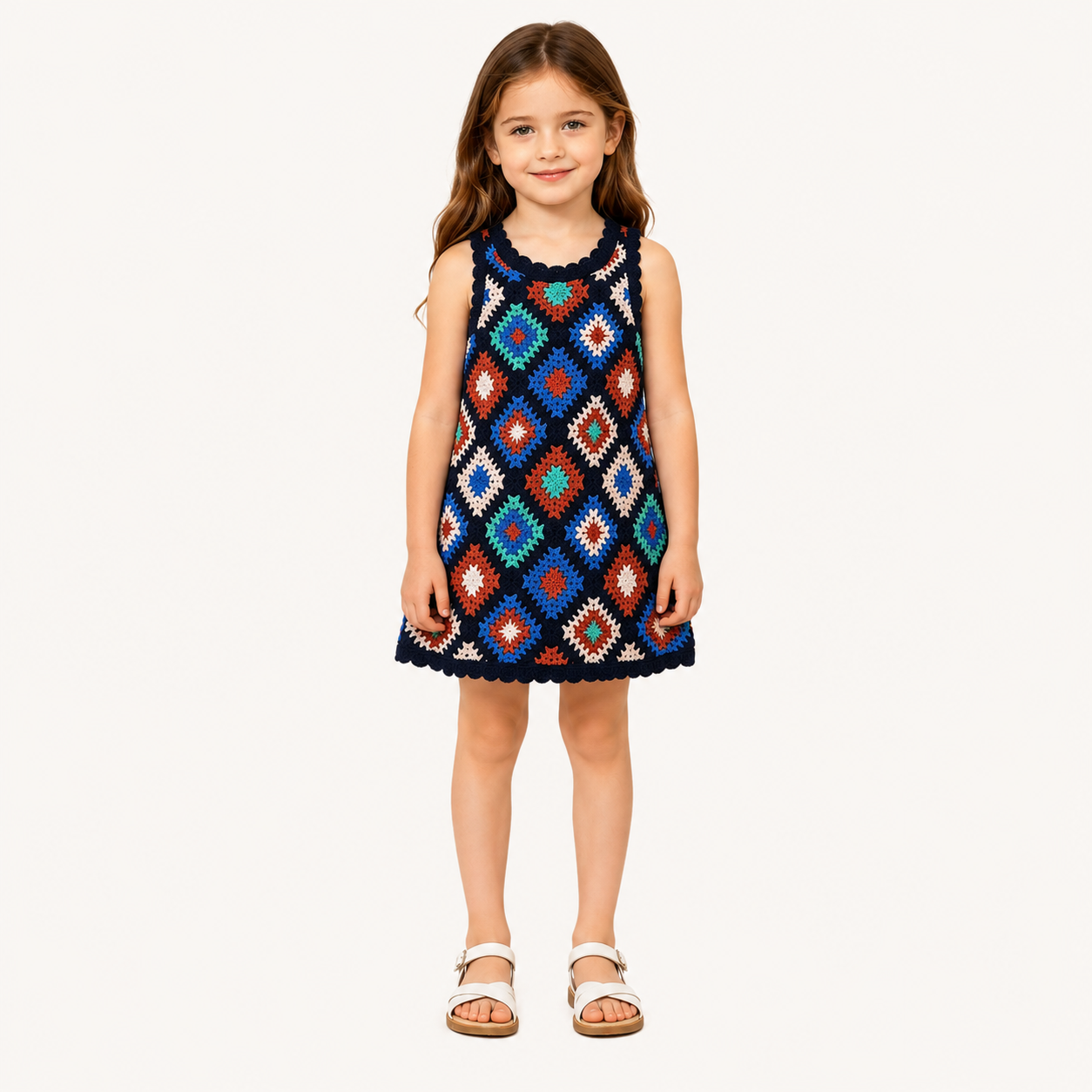 （Pre Order 2 Weeks）Girls Granny Square Crochet Dress