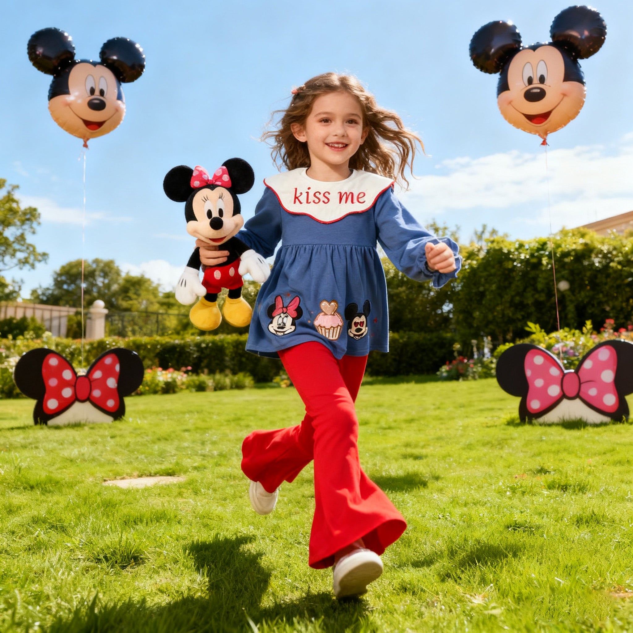 （In Stock）Girls Valentine's Day Cartoon Applique Outfit Set