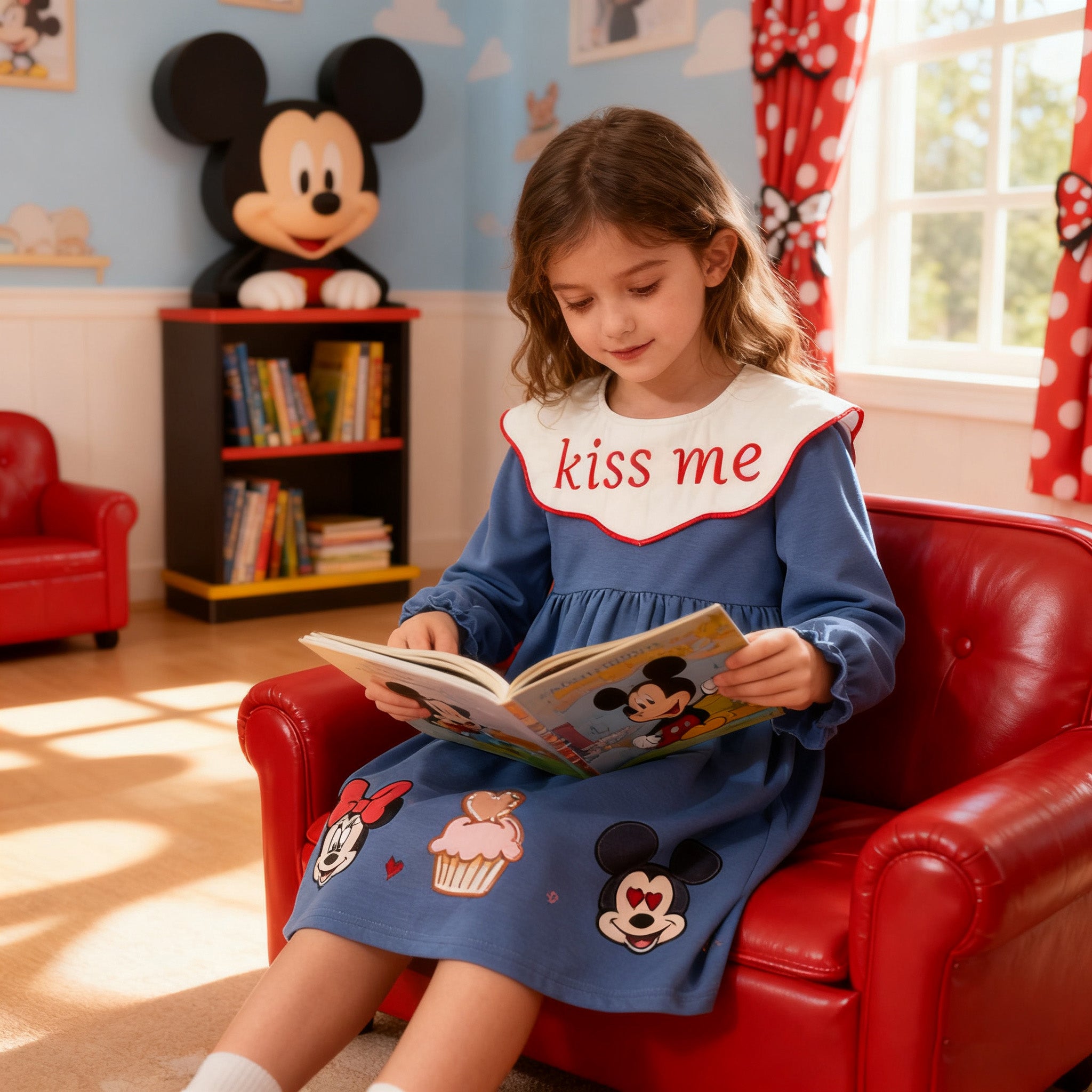 （In Stock）Girls Valentine's Day Cartoon Applique Dress