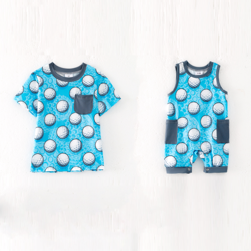 （Pre Order,Prepack Zone）Boys Spring Golf Print Top&Romper