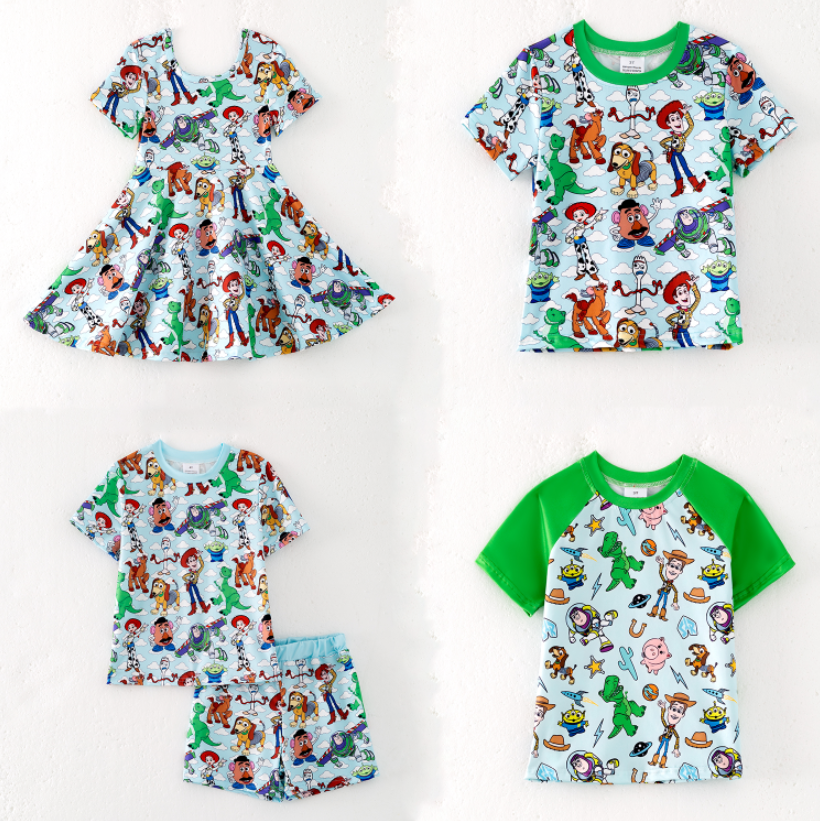 （Pre Order,Prepack Zone）Family Cartoon Toy Print Dress,Top&Set（Mix Size）