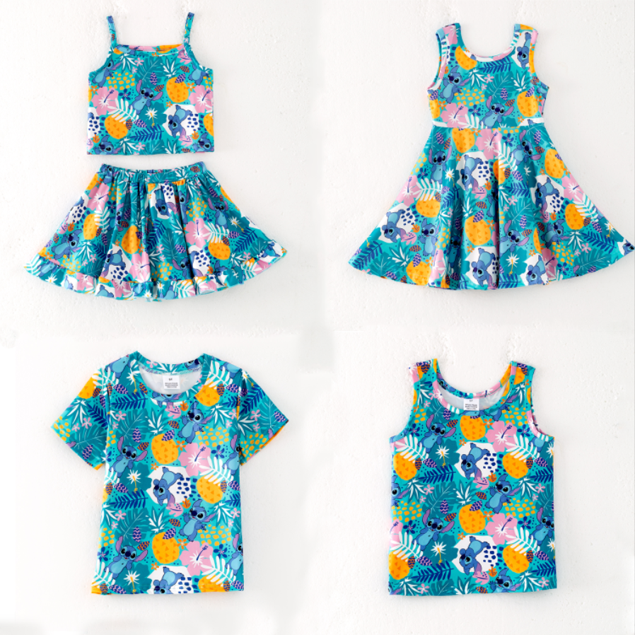 （Pre Order,Prepack Zone）Family Cartoon Print Dress,Top&Set（Mix Size）