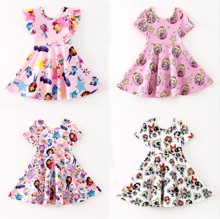 （Pre Order,Prepack Zone）Girls Spring&Summer Cartoon Print Dress（Mix Size）