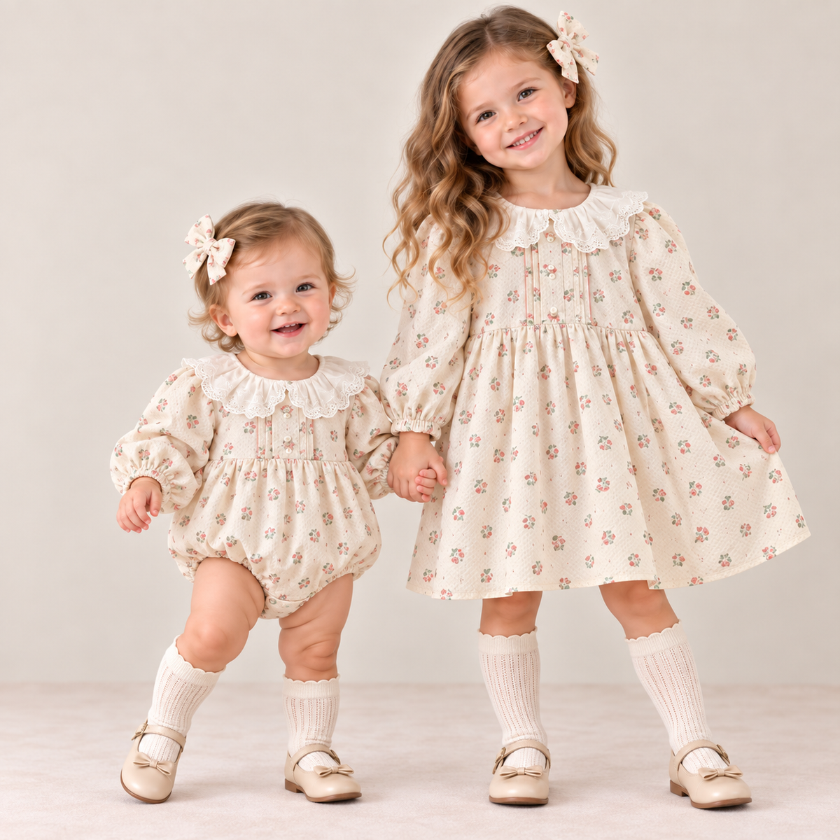 （Pre Order 2 Weeks）Sisters Fall Floral Print Lace Collar Dress&Romper