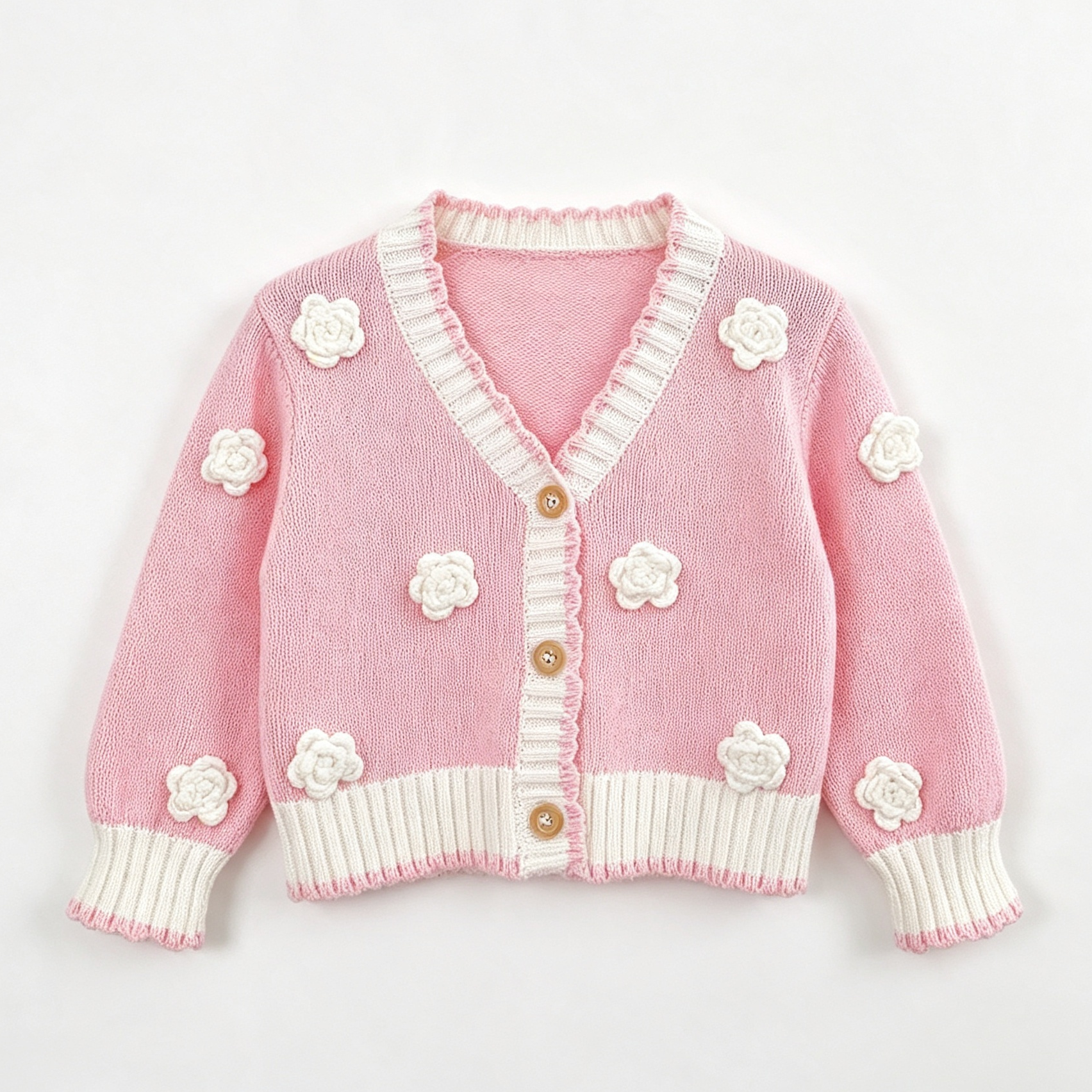（Pre Order 2 Weeks）Toddler Girls Floral Pink Knitted Cardigan