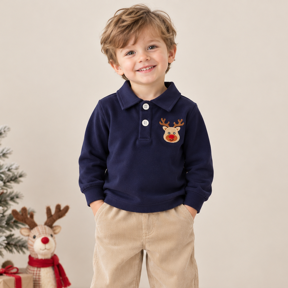（In Stock）Boys Christmas Embroidery Top