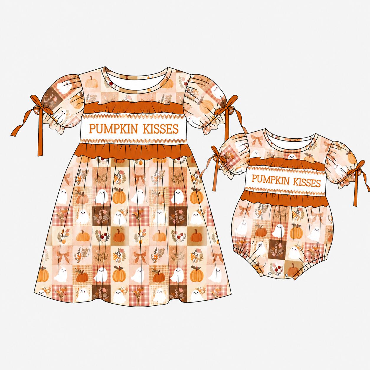 （Pre Order）Girls Halloween Embroidery Smocked Dress&Romper