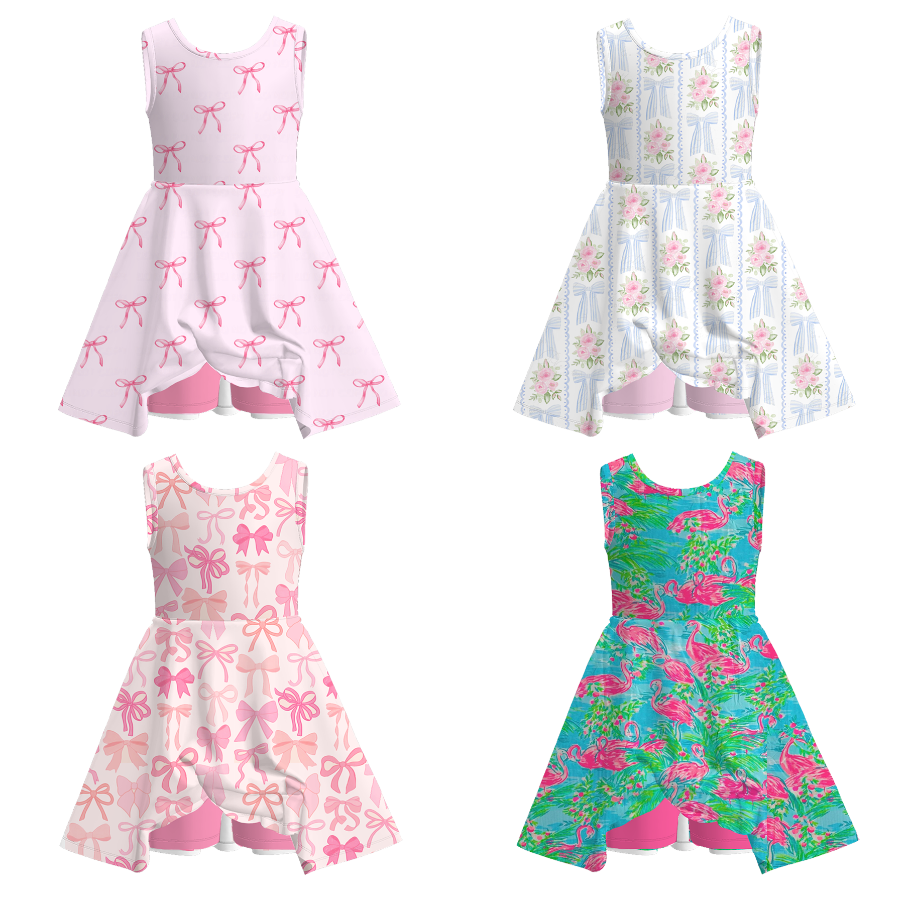 （Pre Order）Girls Spring and Summer Bow＆Floral Print Skort Dress