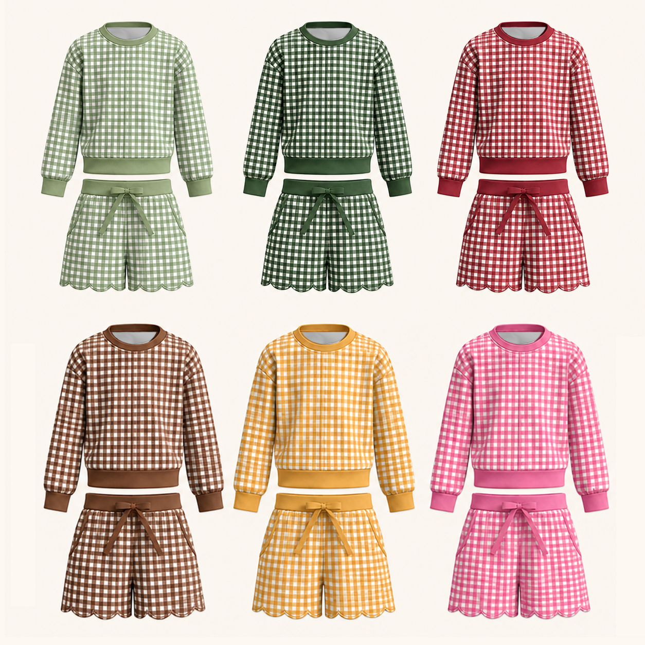 （Weekly Pre-Order）Girls Fall Plaid Scallop Shorts Set with Pockets（Ends 8.30）