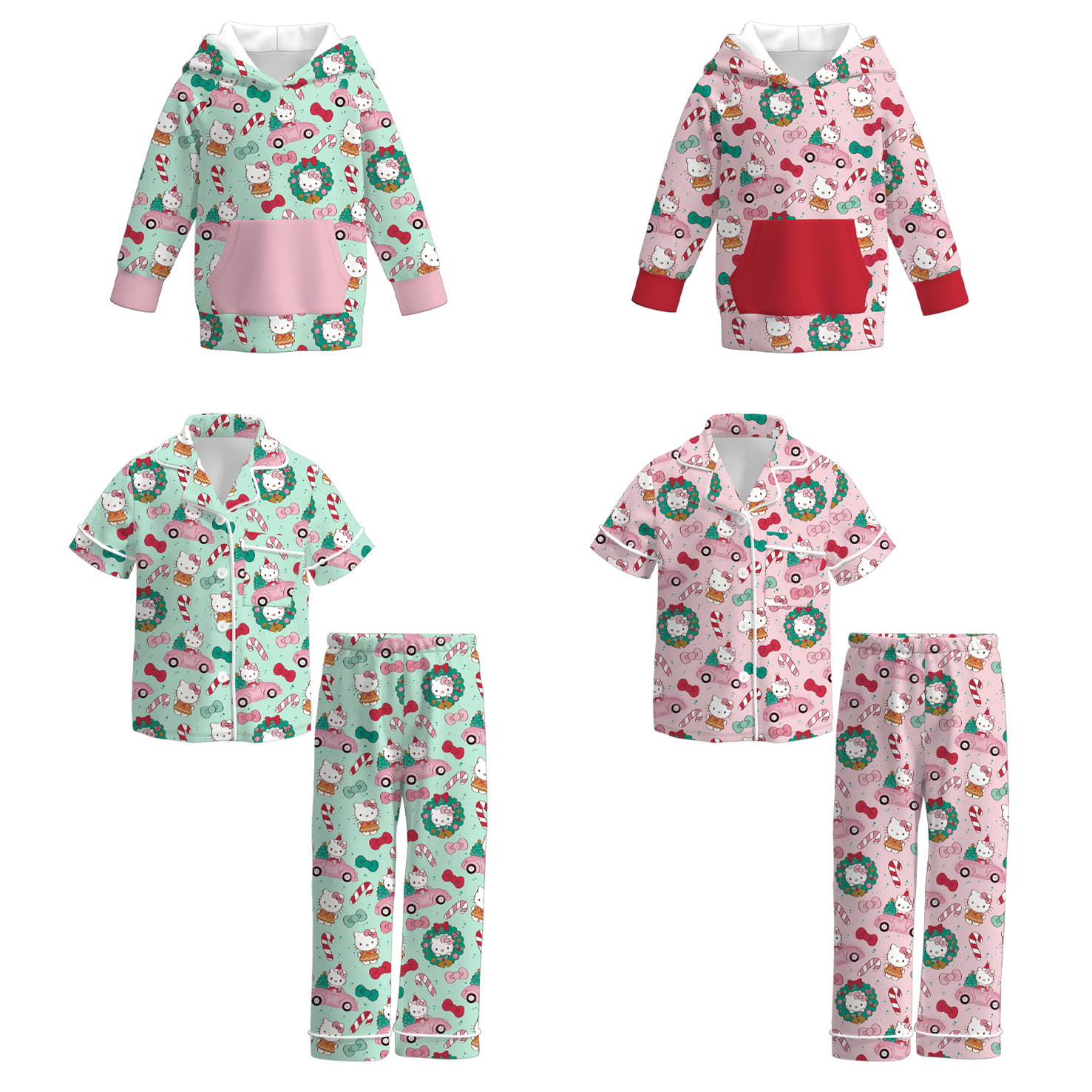 （Pre Order）Girls Christmas Cartoon Print Pajamas&Hoodie