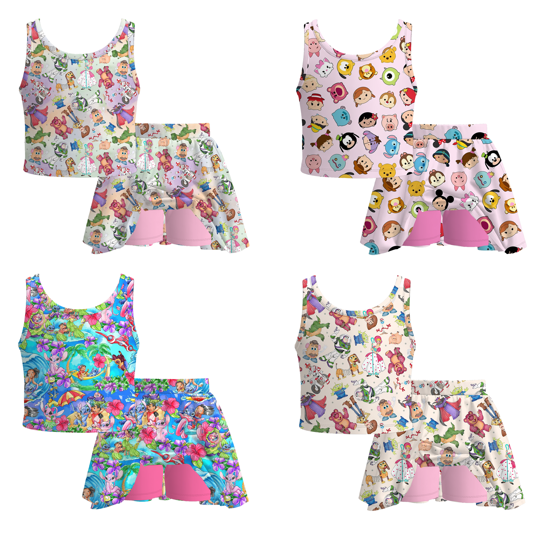 （Pre Order）Girls Spring and Summer Cartoon Print Skort Set