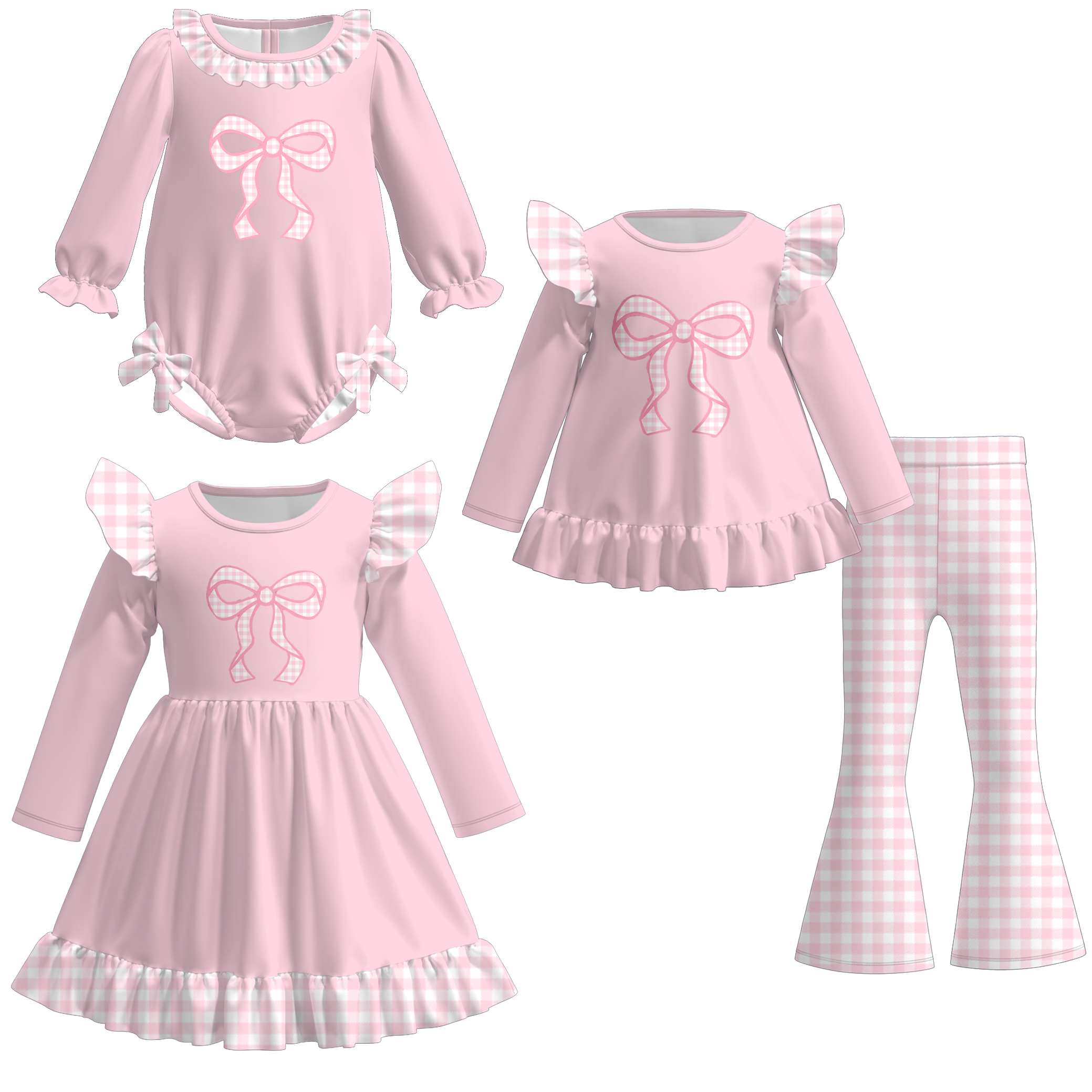 （Pre Order）Sisters Valentine's Day Bow Applique Dress,Set&Romper