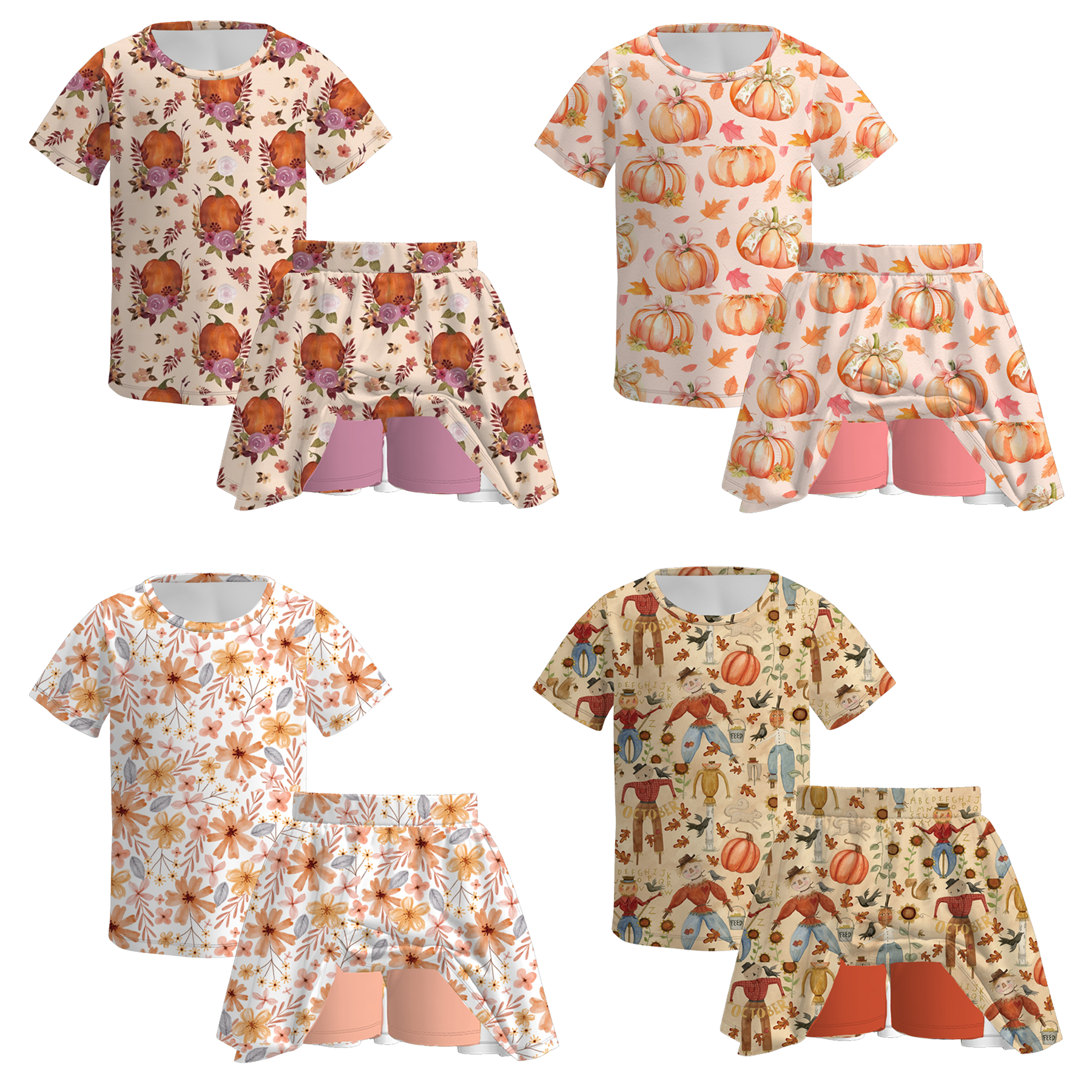 （Pre Order）Girls Fall Cartoon Print Skort Set