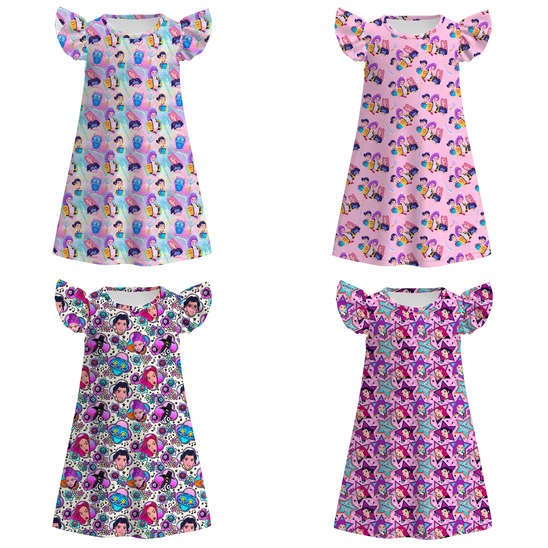 （Pre Order）Girls Spring&Summer Movie Character Print Pajamas Dress