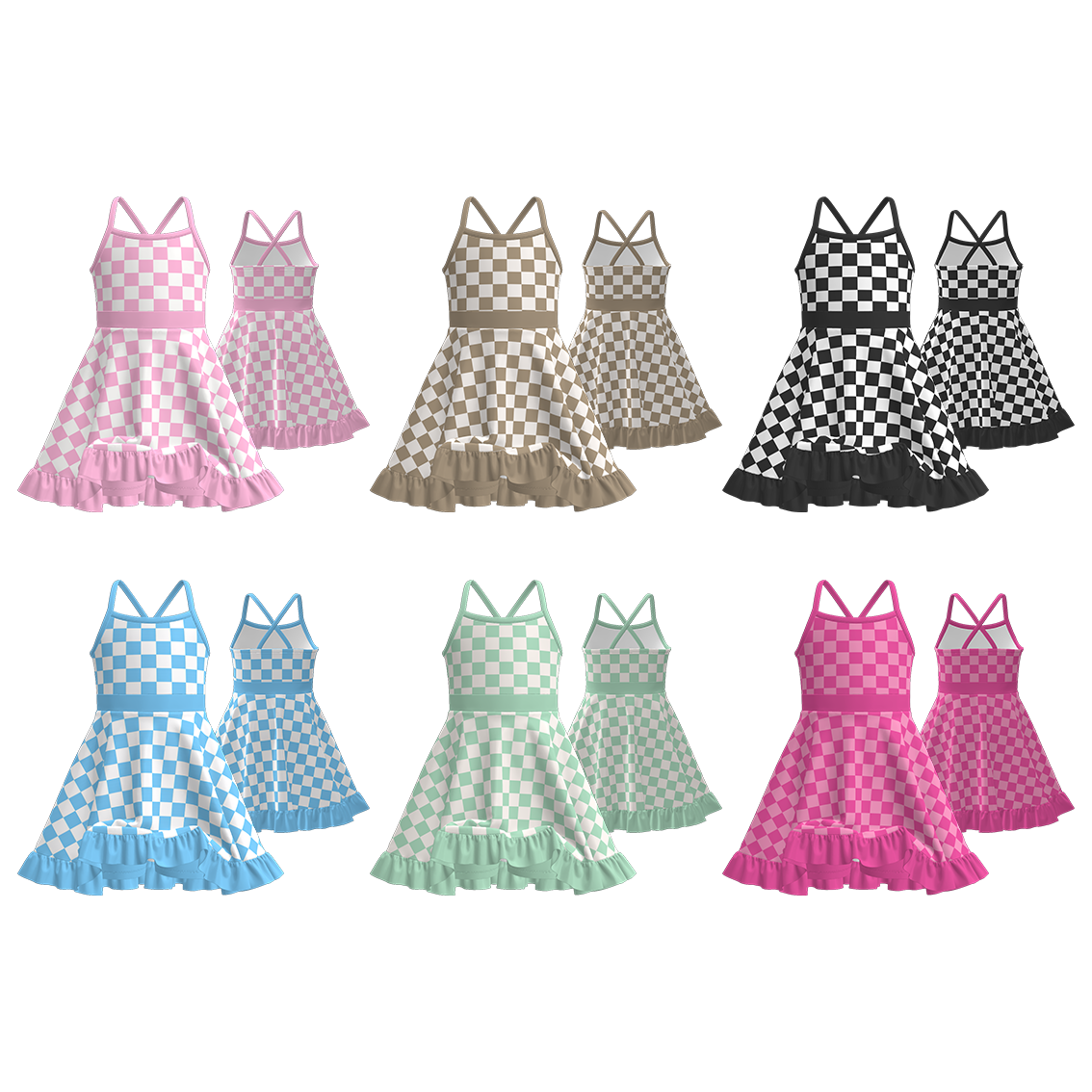 （Pre Order）Girls Spring and Summer Plaid Skort Dress