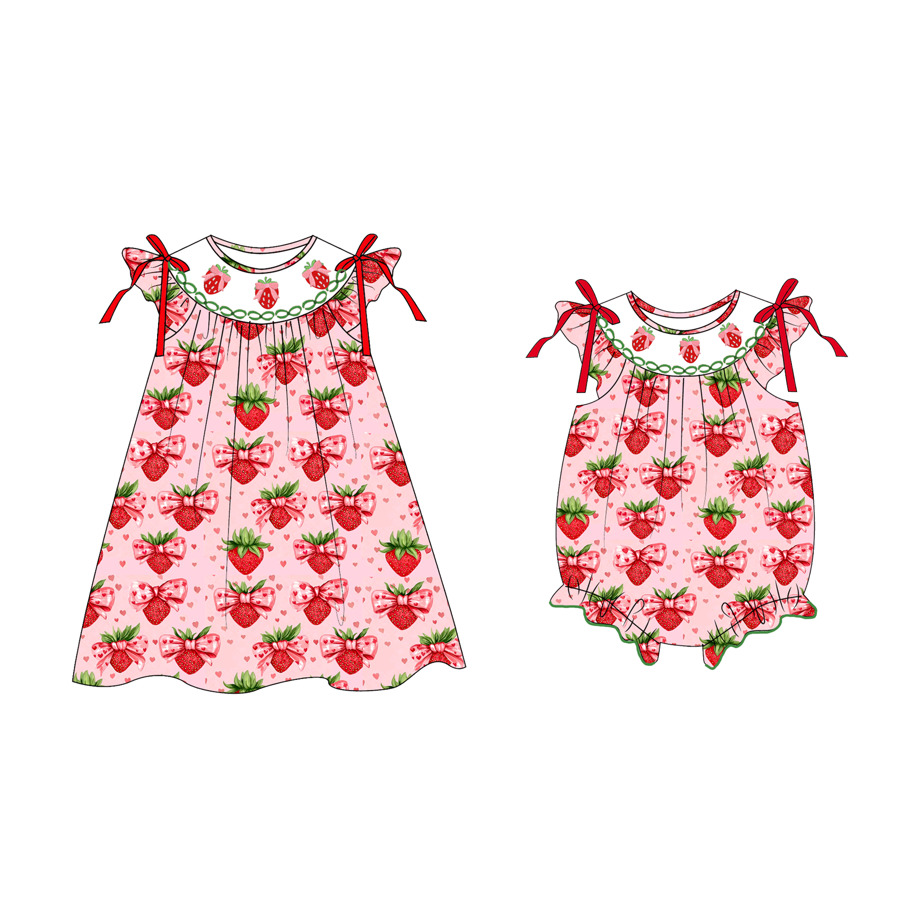 （Pre Order）Sisters Spring&Summer Strawberry Embroidery Smocked Dress&Romper