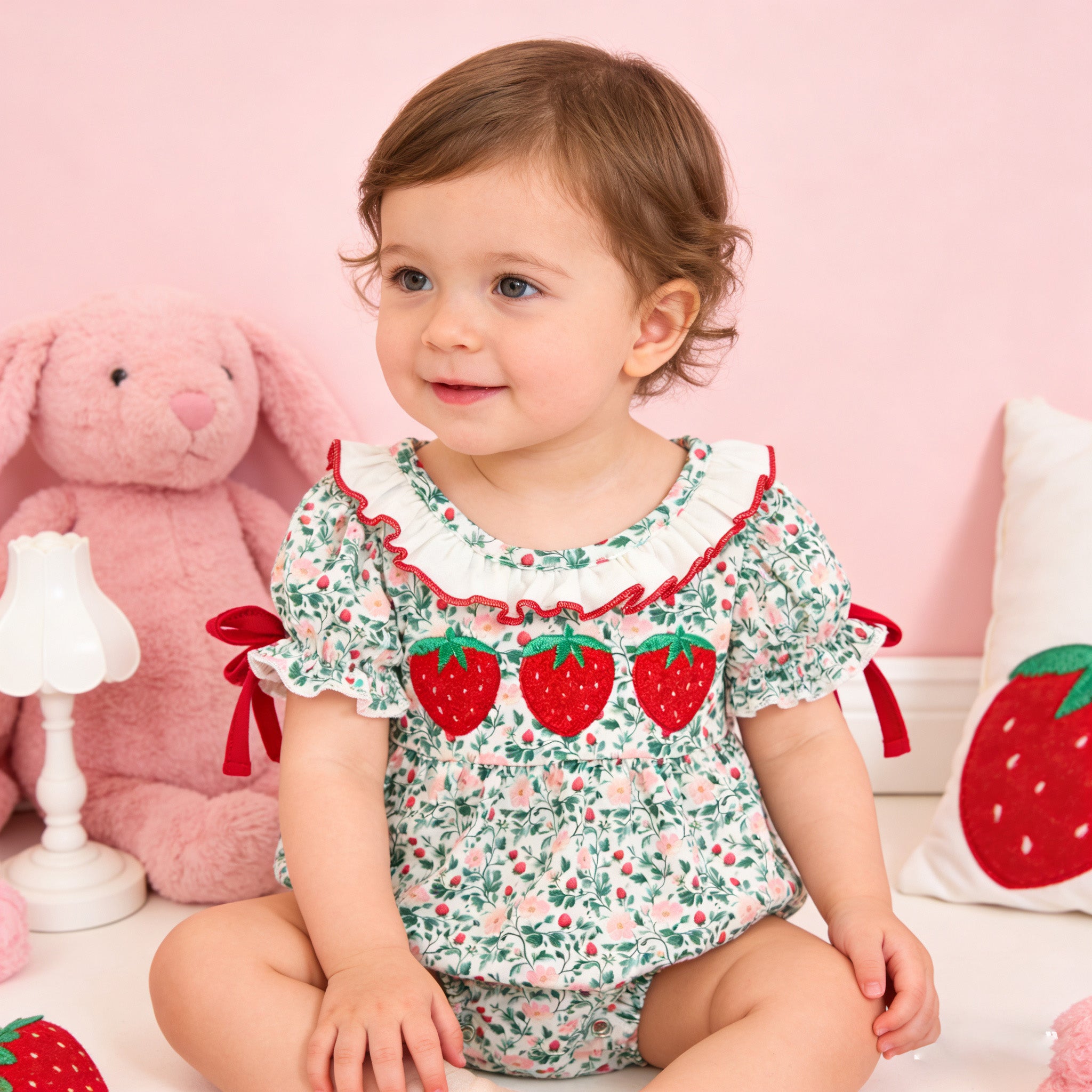 （In Stock）Sisters Spring&Summer Strawberry Chenille Patches Dress&Romper