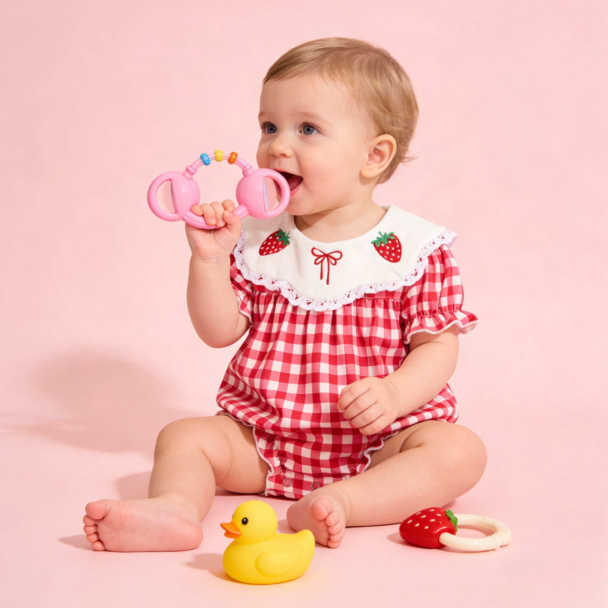 （In Stock）Toddler Girls Spring&Summer Strawberry Embroidery Romper