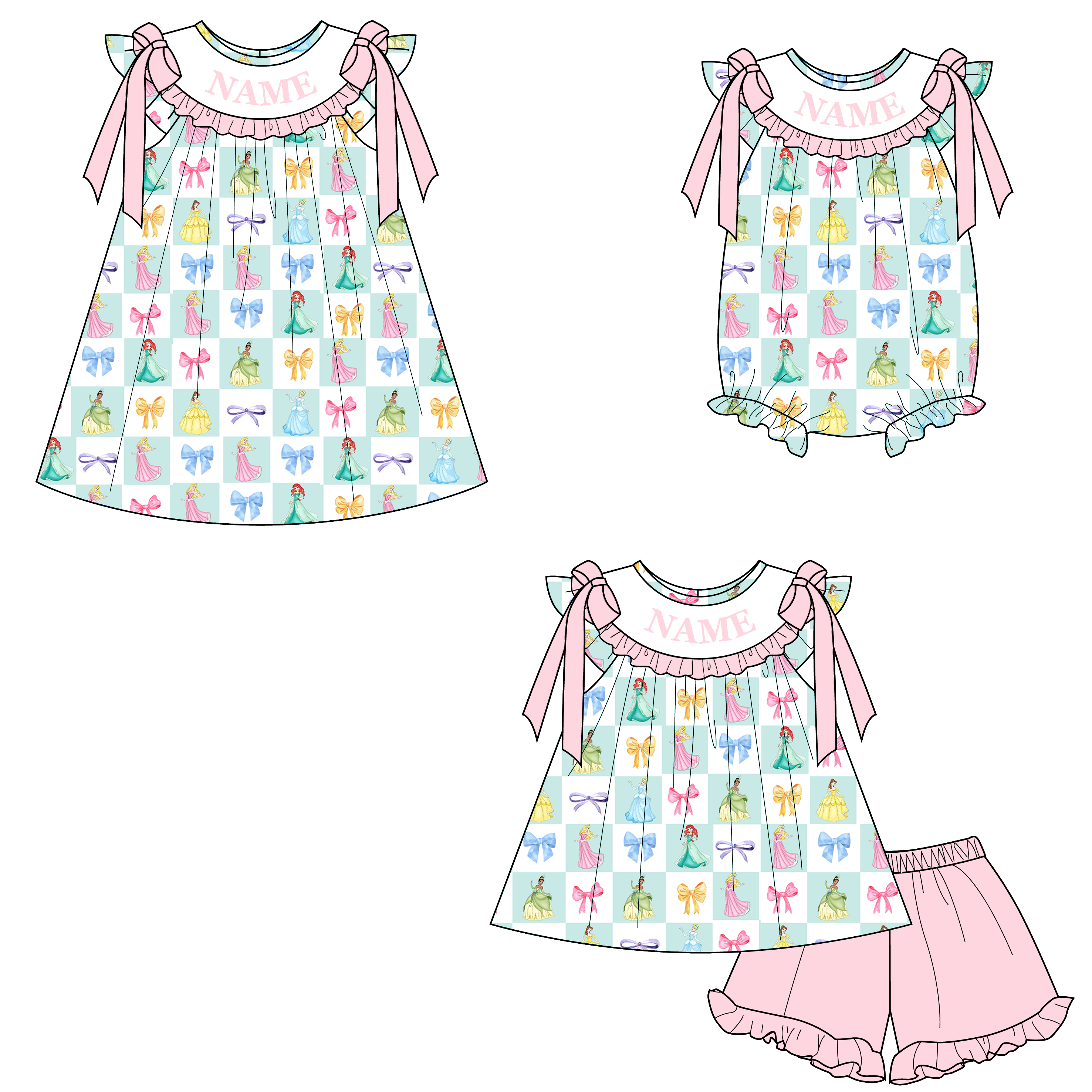 （Pre Order）Sisters Spring&Summer Princess Embroidery Smocked Dress,Set&Romper-Customized name