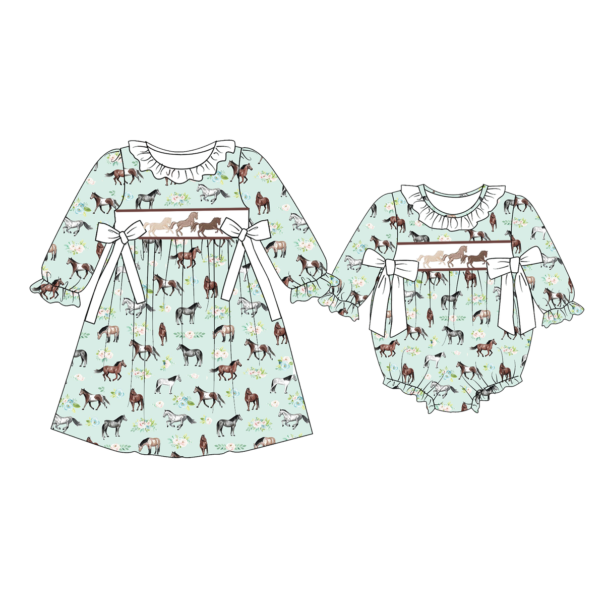 （Weekly Pre-Order）Sisters Horse Embroidery Smocked Dress&Romper（Ends 10.18）