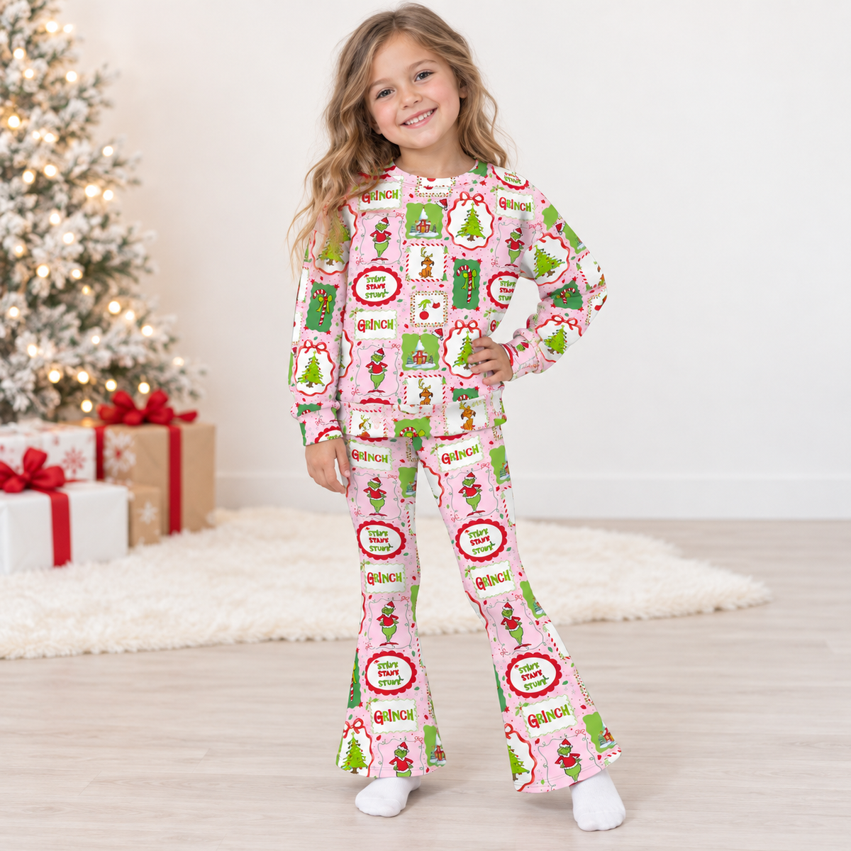 （Weekly Pre-Order）Girls Christmas Print Twill Sweatshirt Suit（Ends 10.6）