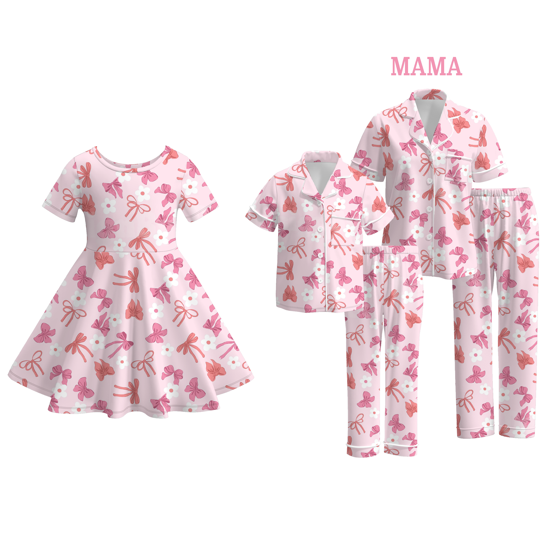 （Pre Order）Family Summer Bow Print Dress＆Pajamas