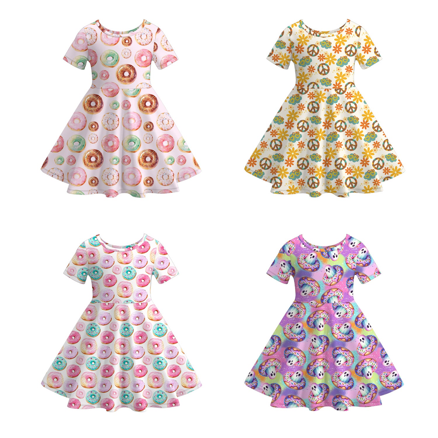 （Pre Order）Girls Fall Donut Print Dress