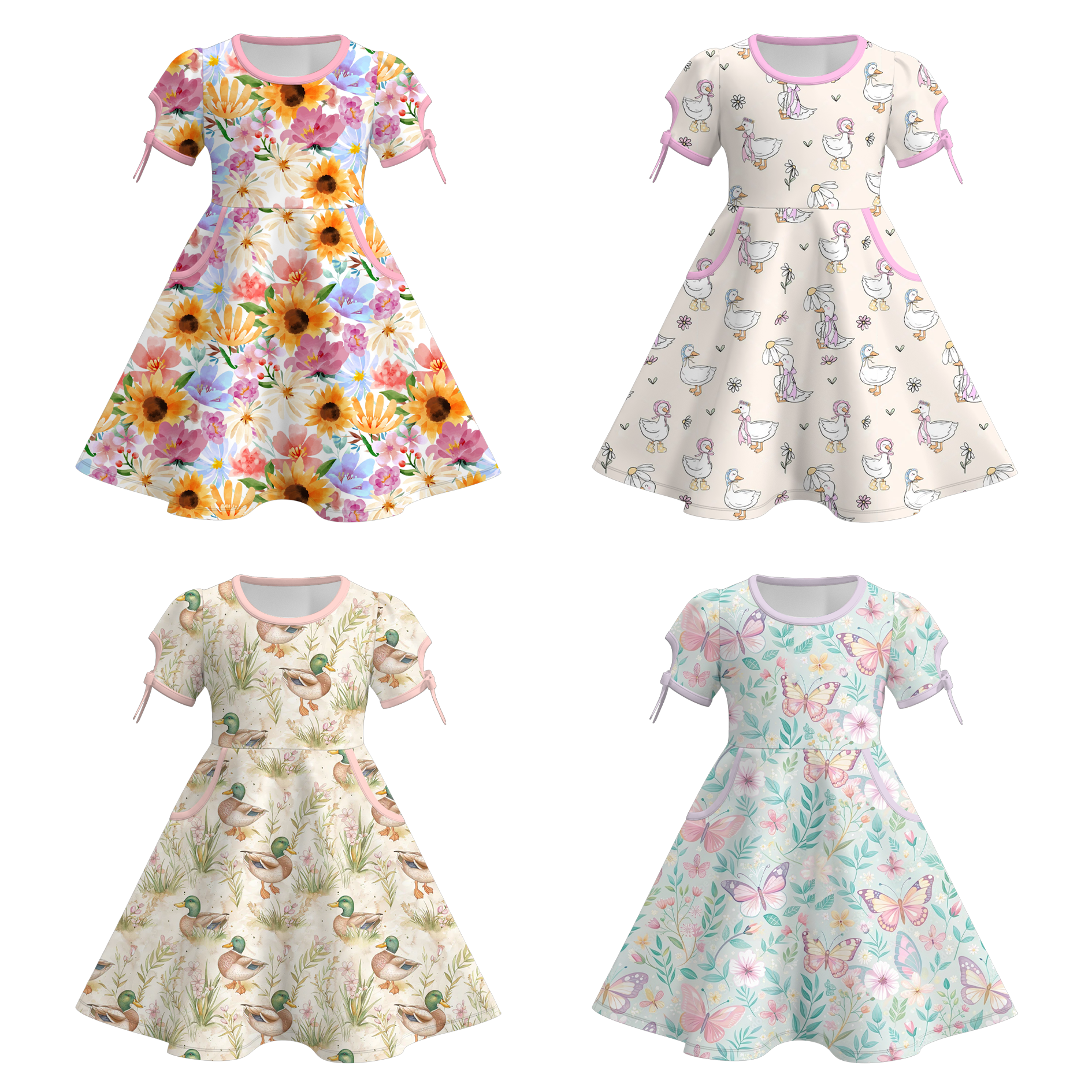 （Pre Order）Girls Spring and Summer Print Dress with Pockets