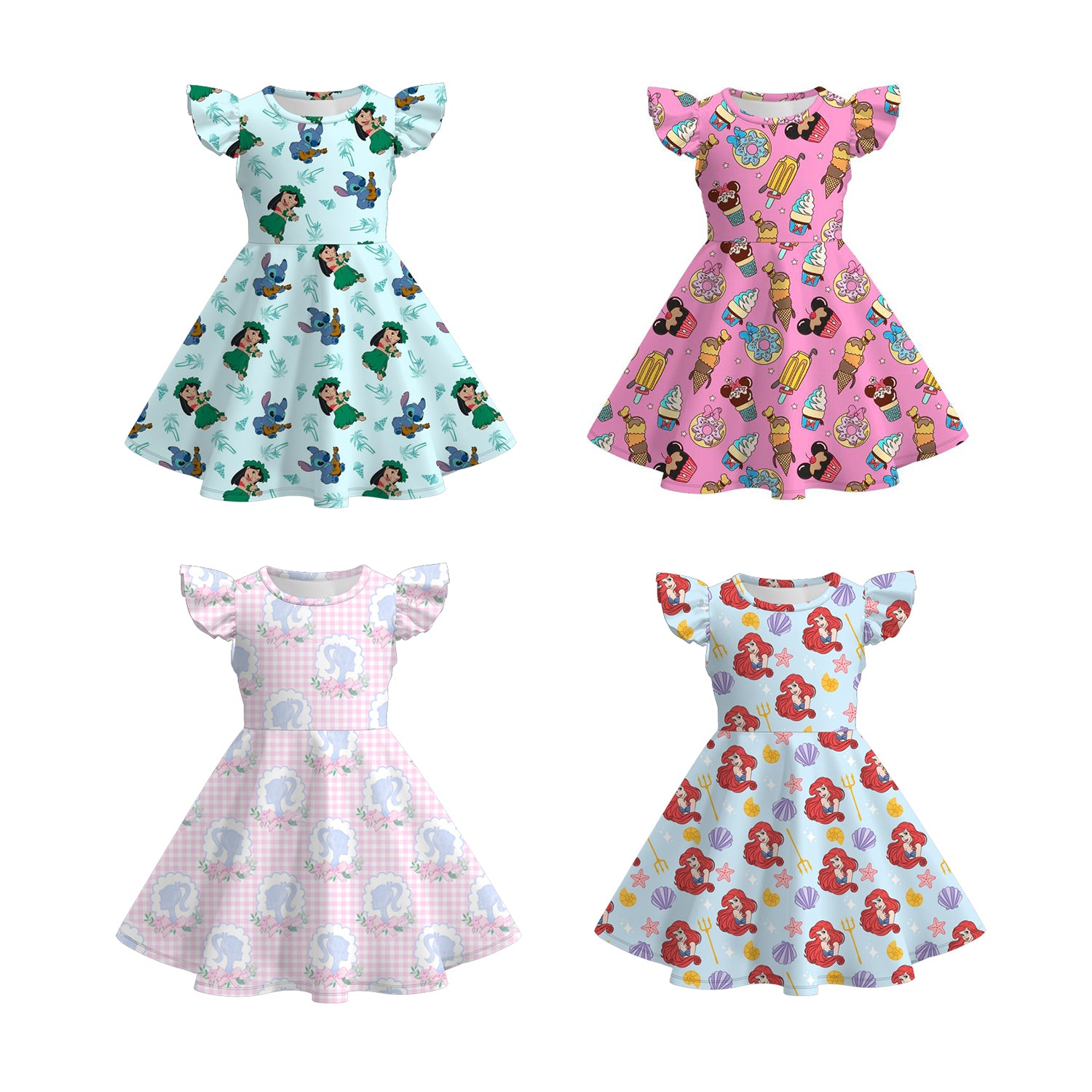 （Pre Order）Girls Spring and Summer Cartoon＆Princess Print Dress