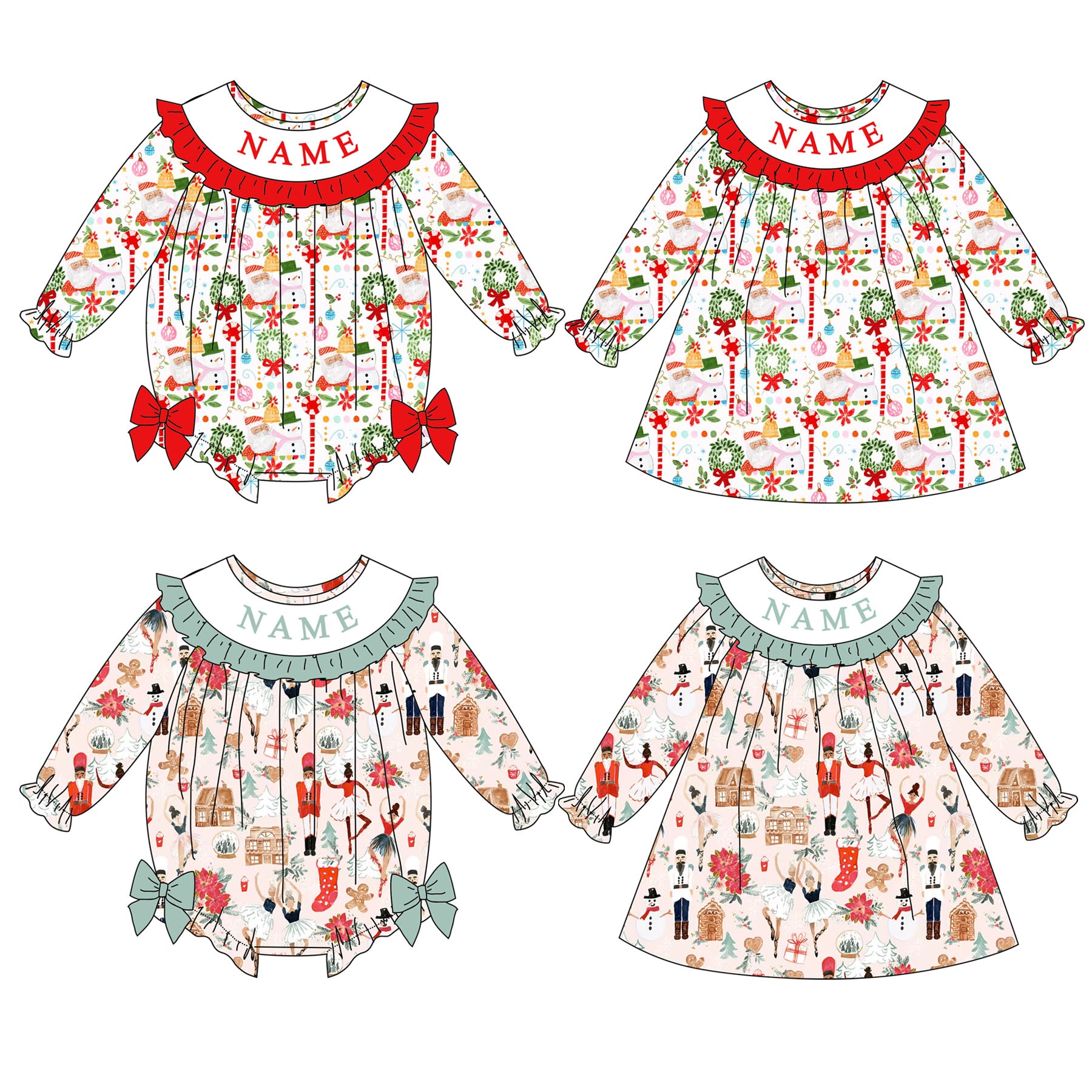 （Pre Order）Sisters Christmas Embroidery Smocked Dress&Romper
