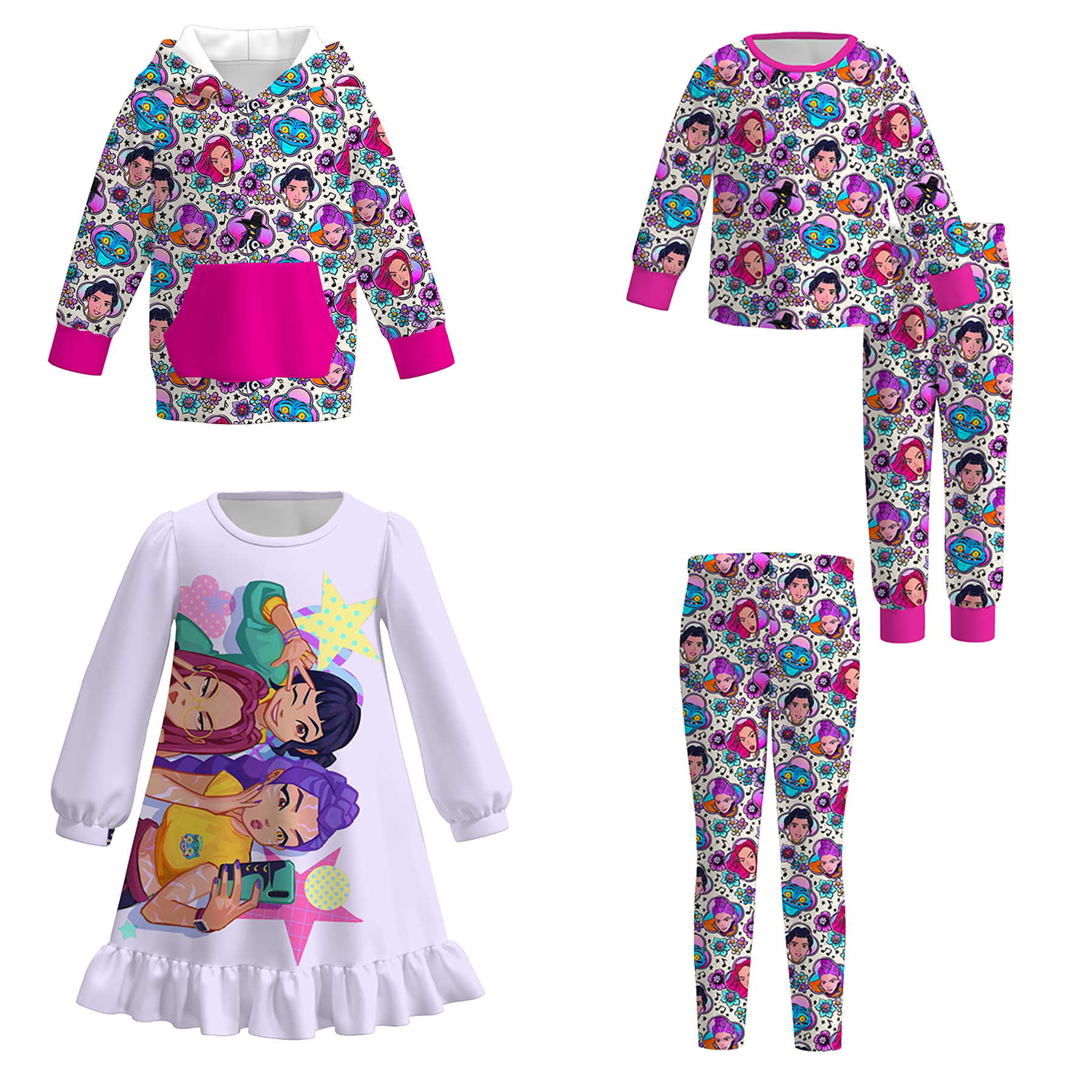 （Pre Order）Girls Movie Character Print Pajamas,Pants&Top