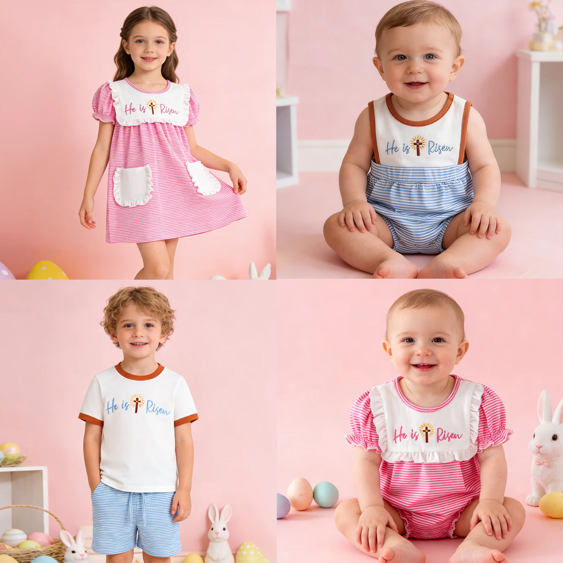 （In Stock）Siblings Easter Embroidery Dress,Set&Romper