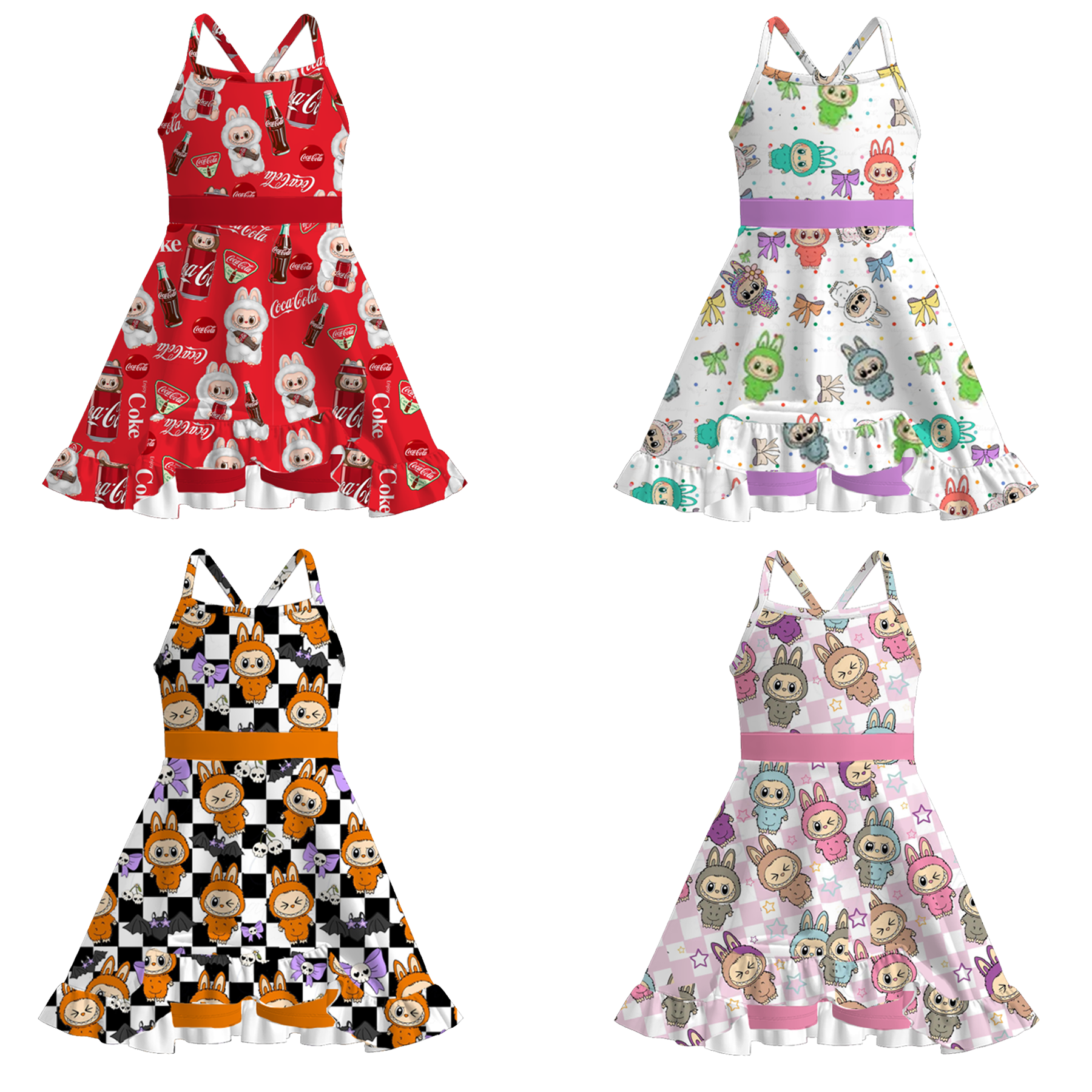 （Pre Order）Girls Summer Cartoon Print Skort Dress